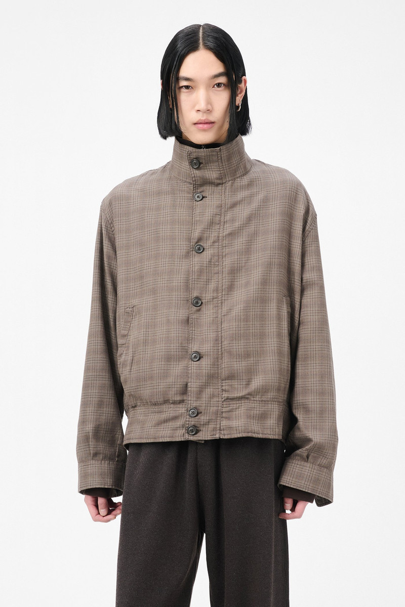Mock Bomber Dirty Brown Glen Plaid 3