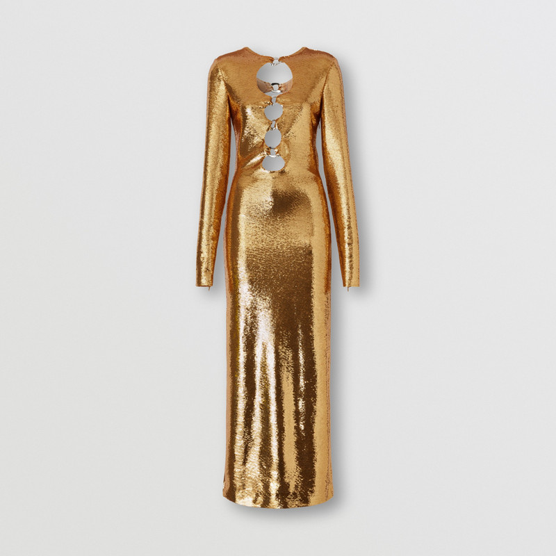 Chain-link Detail Cut-out Sequinned Silk Dress 1