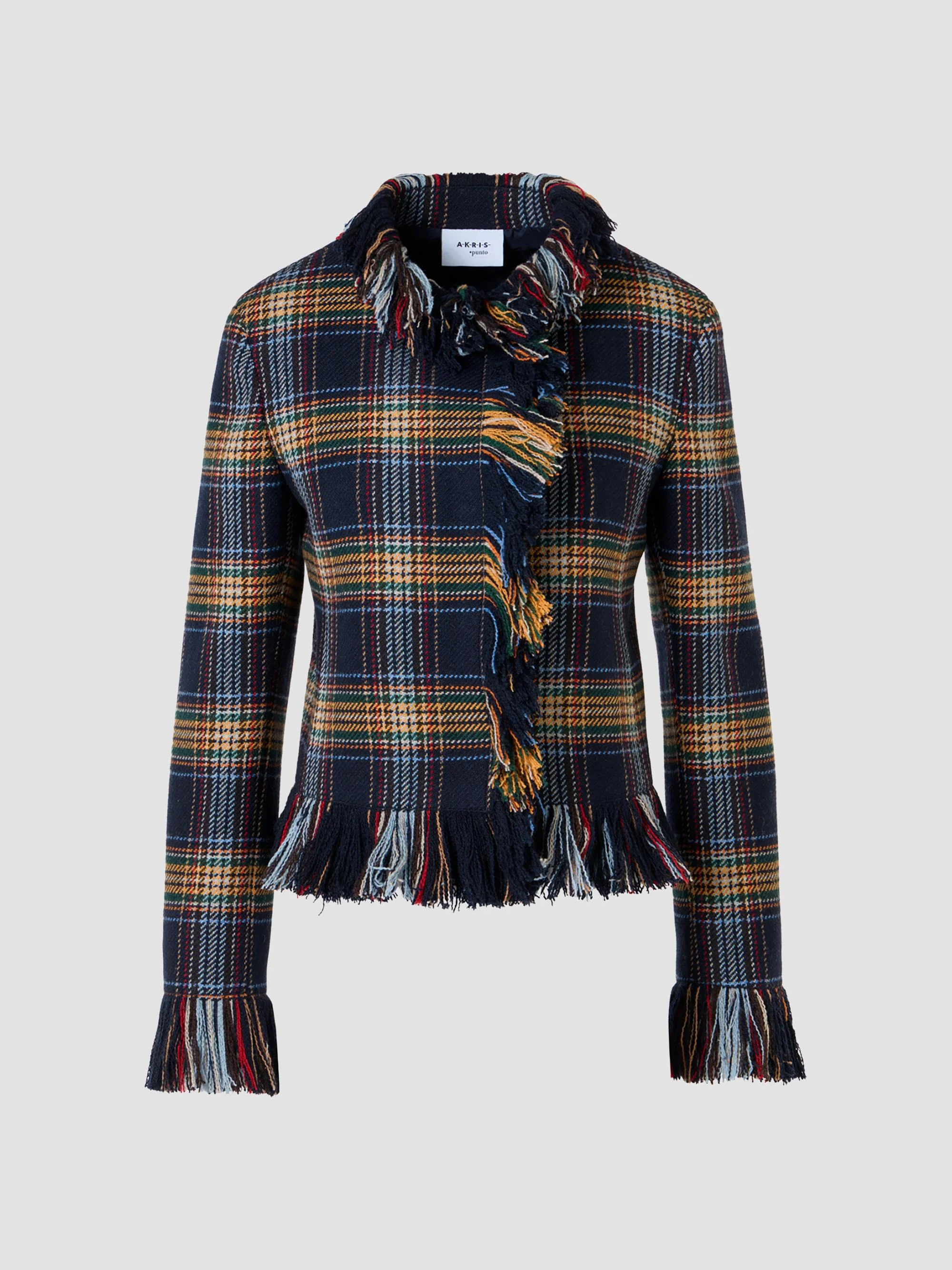 Women's Plaid Tweed Wool-Blend Jacket - Navy Multicolor - 1