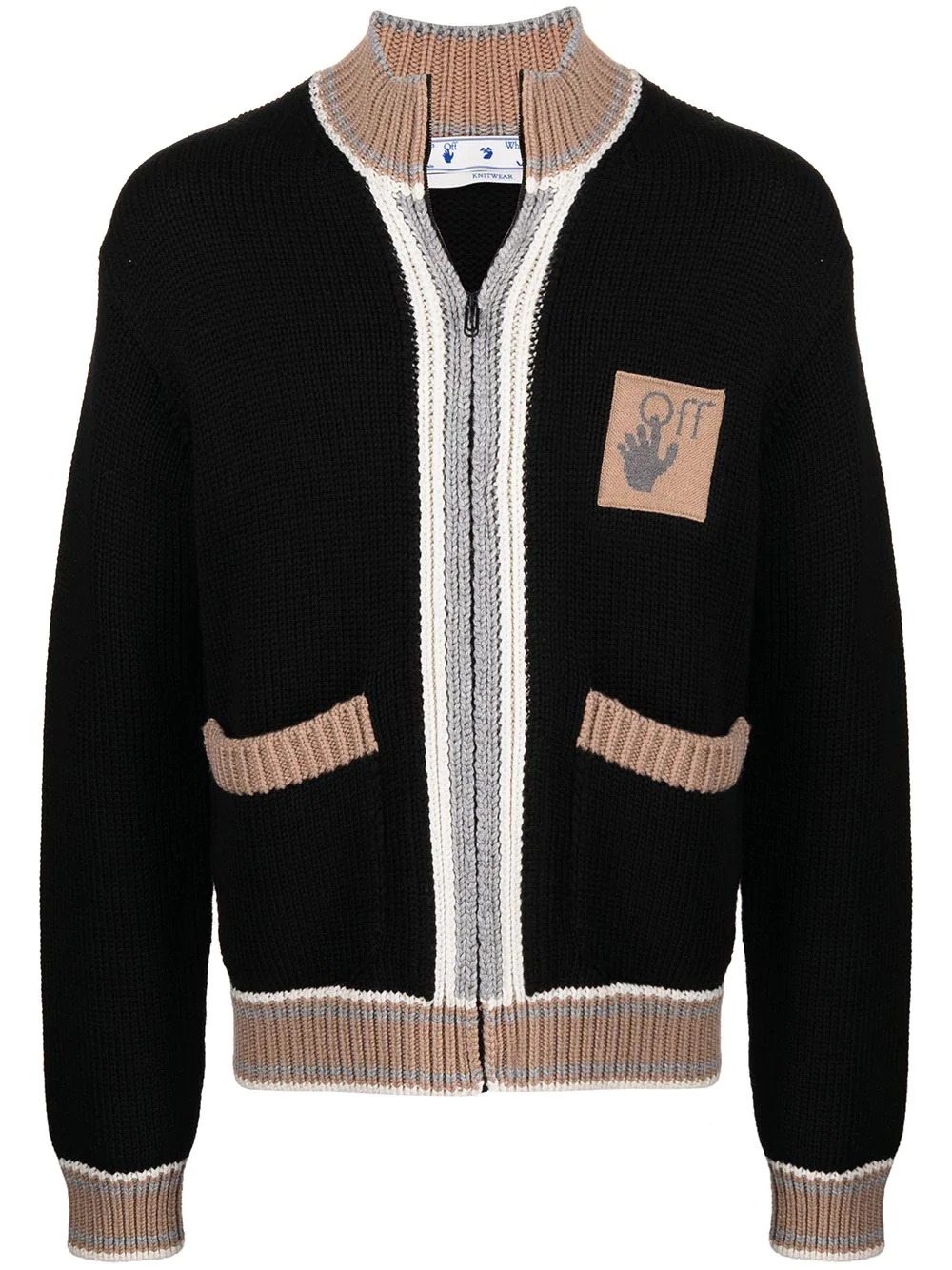 Varsity-stripe logo-patch knitted cardigan - 1