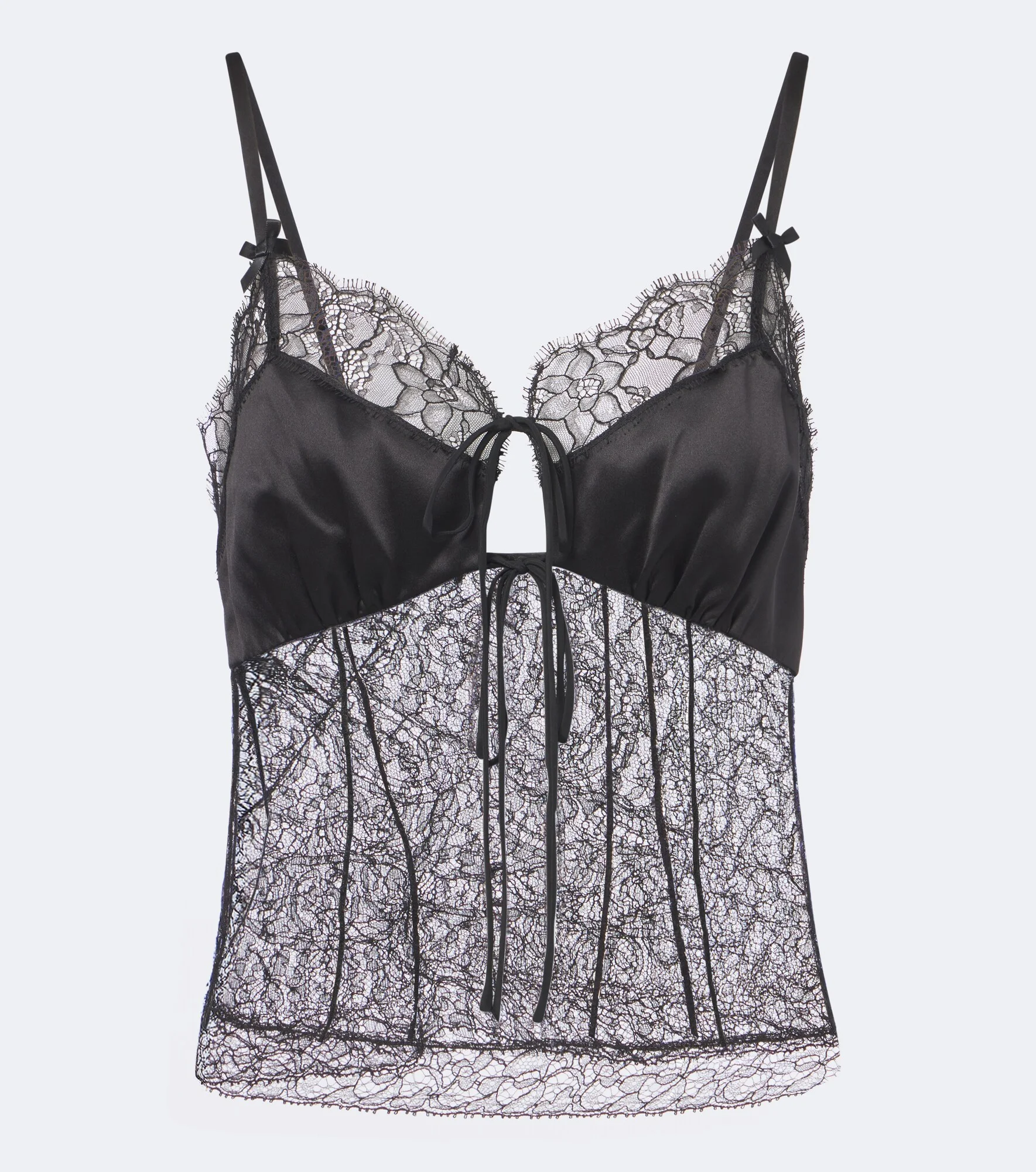 Floral satin-trimmed lace top - 1