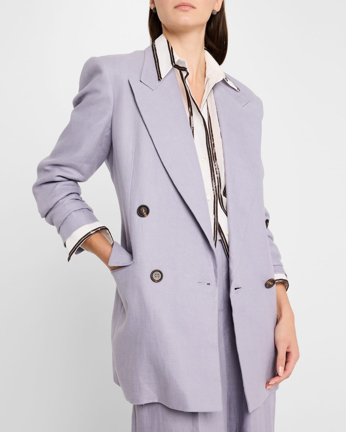 Double-Breasted Linen Gabardine Blazer - 5