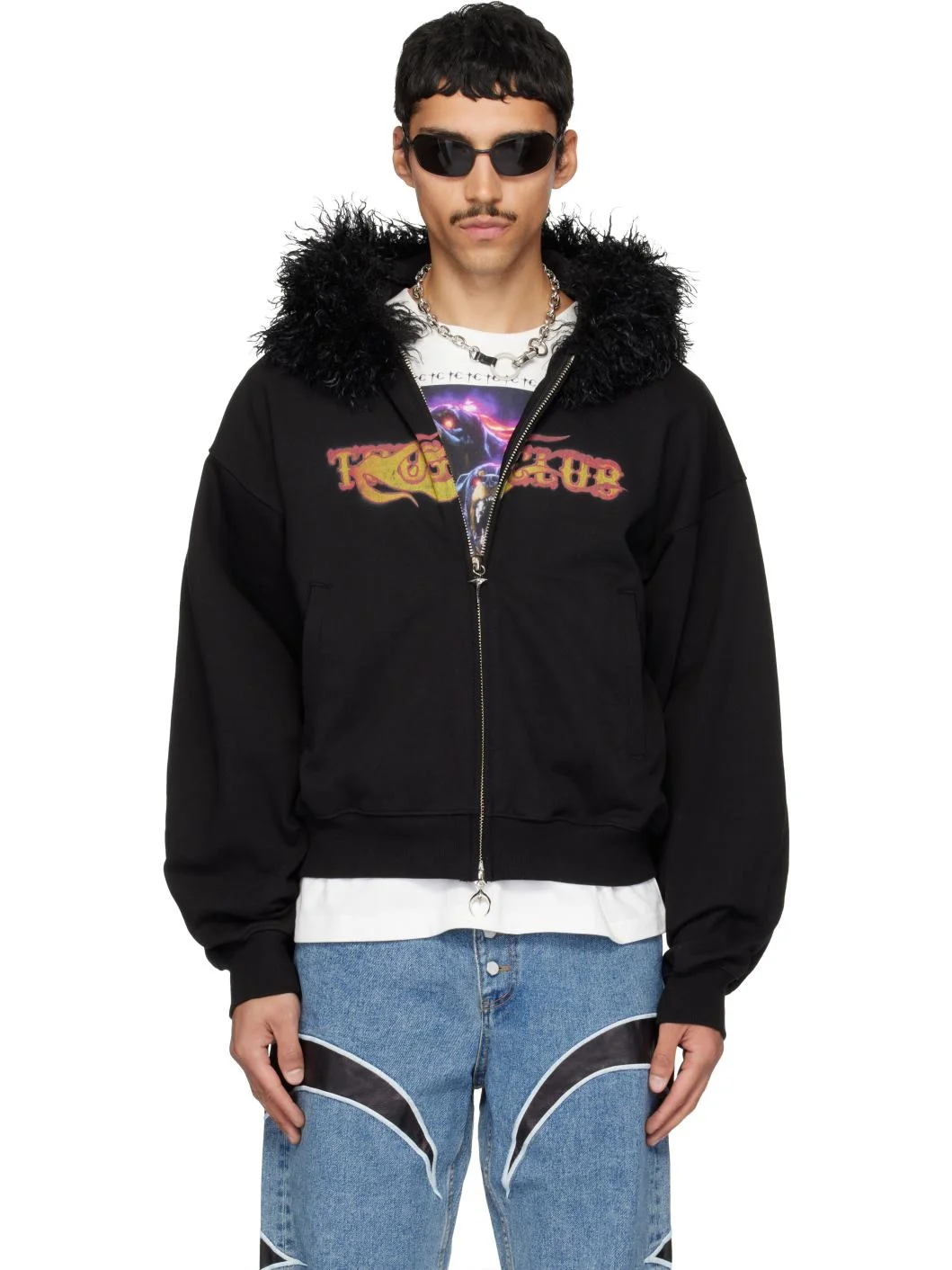 Black TC Two Face Fur Zip-Up Hoodie - 1
