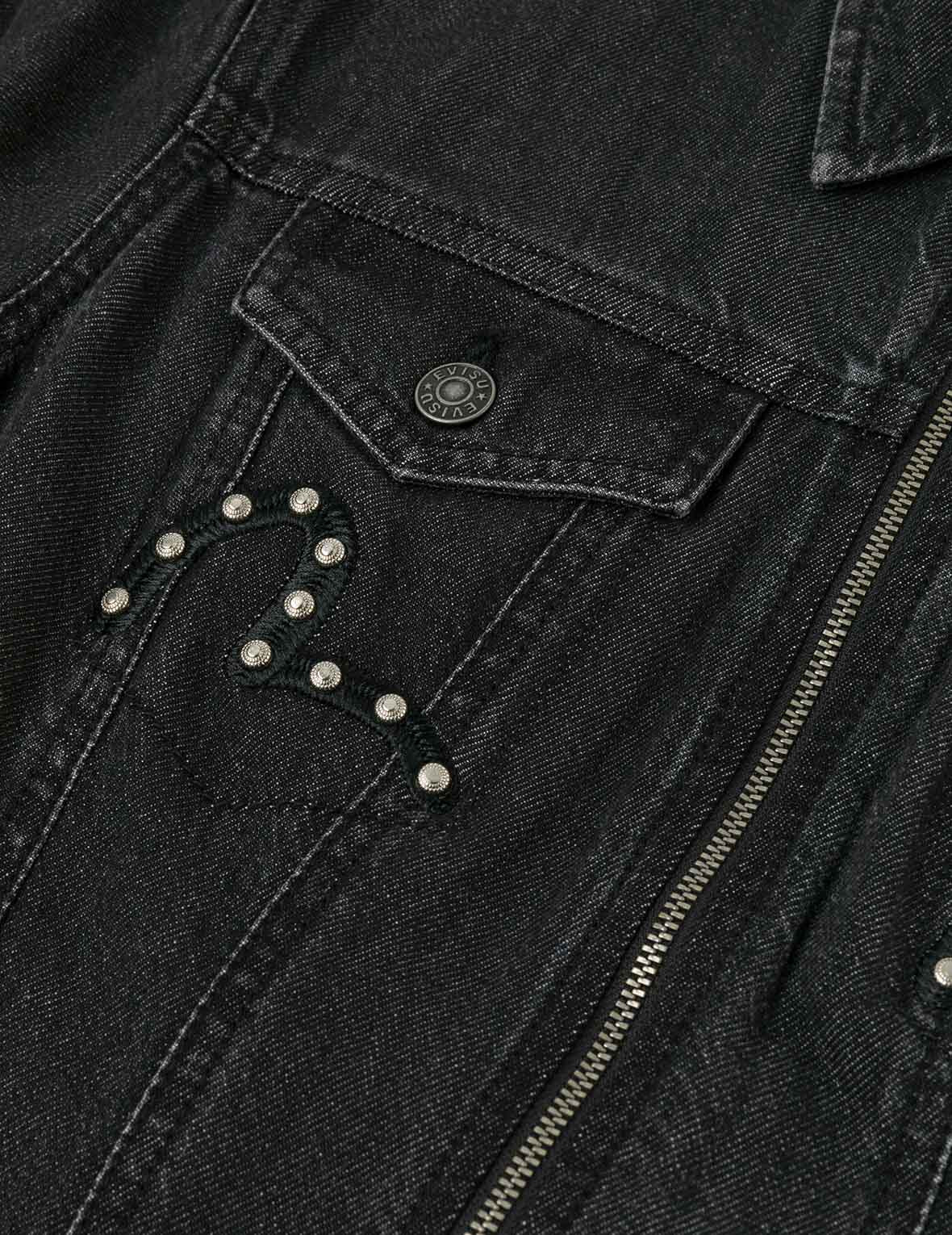 Seagull Embroidery with Studs Fashion Fit Denim Zipper Dress - 5