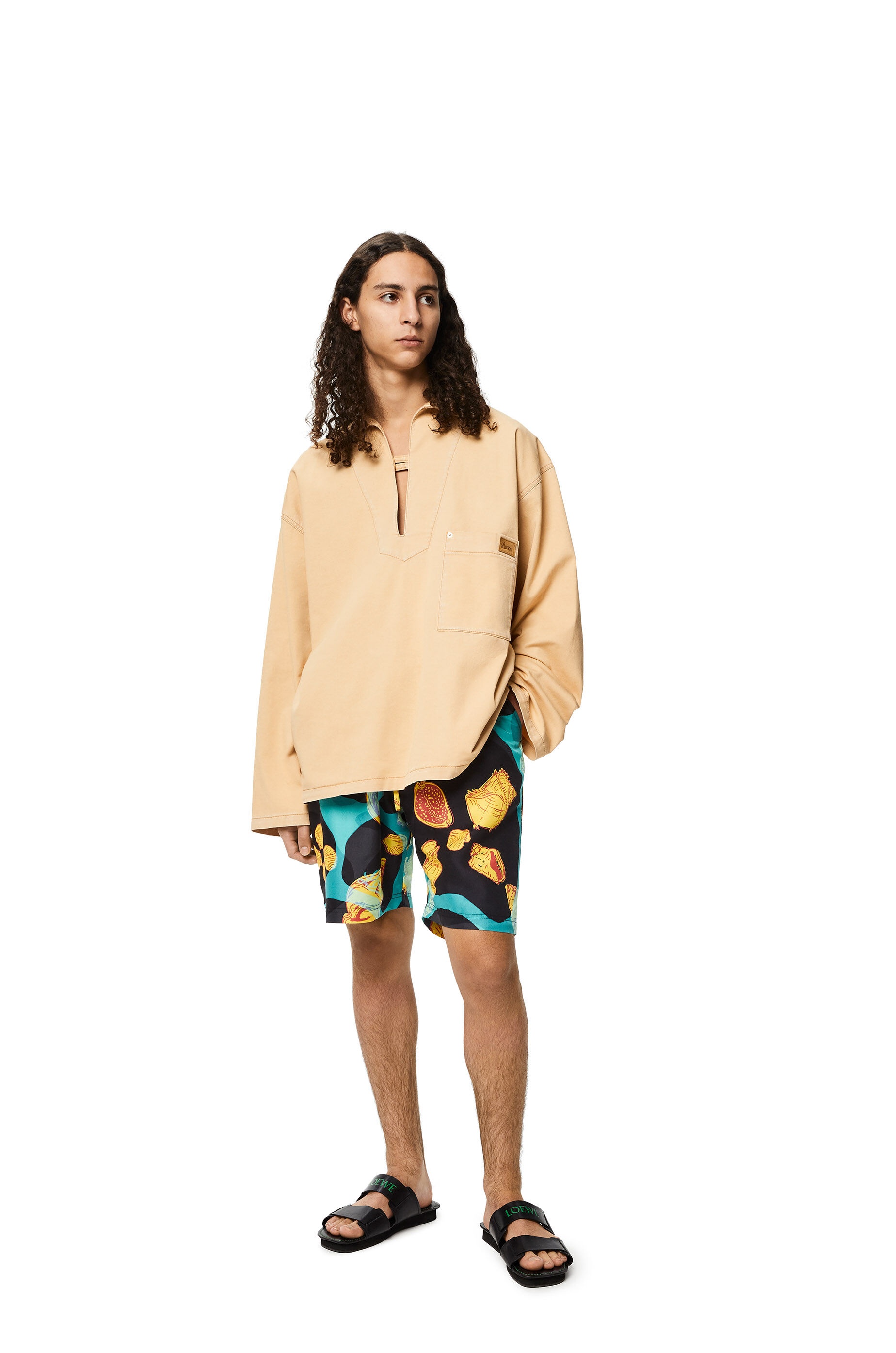 Shell print drawstring shorts in silk - 2