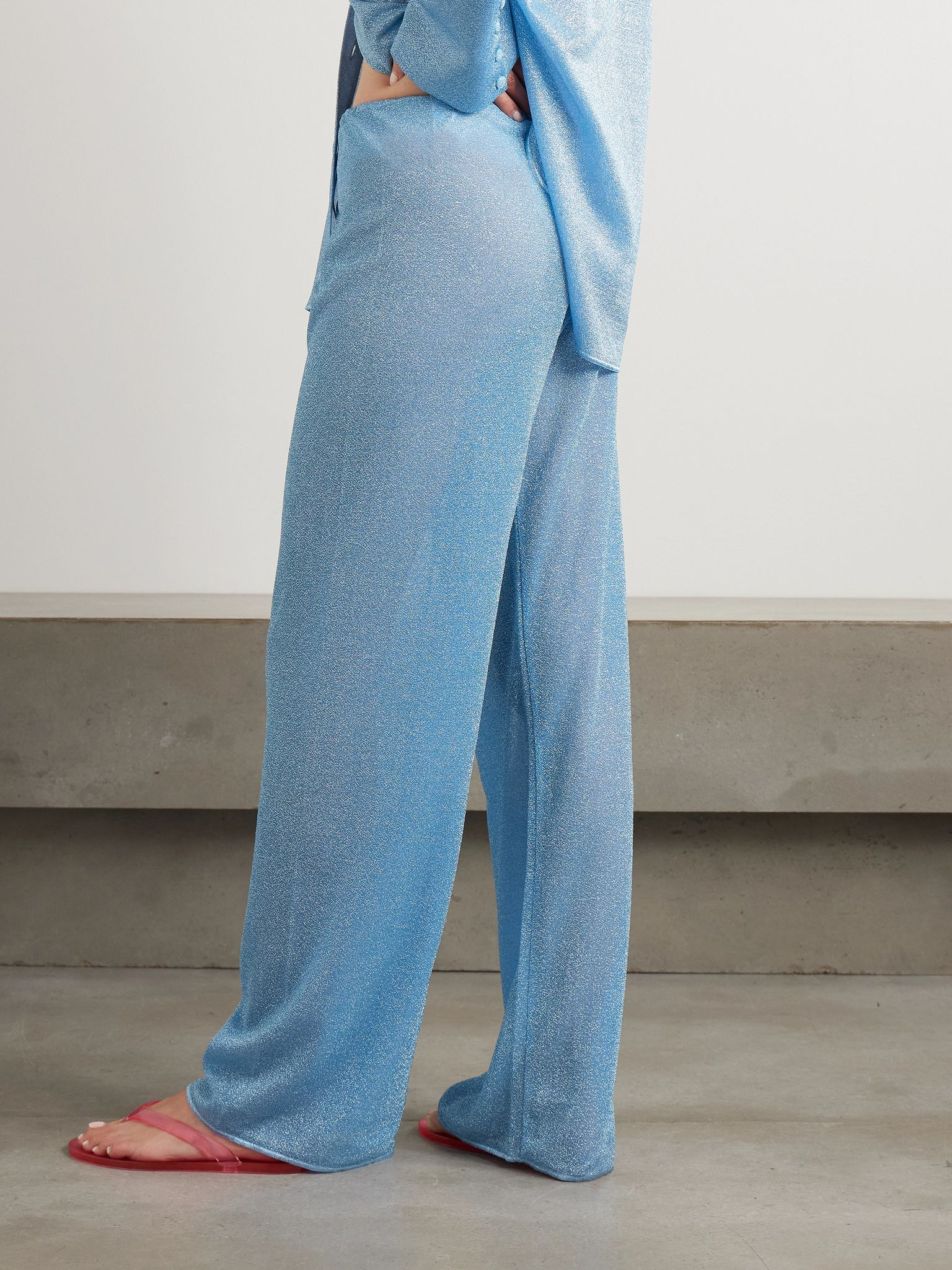 Lumière metallic stretch-knit straight-leg pants Light blue - 3