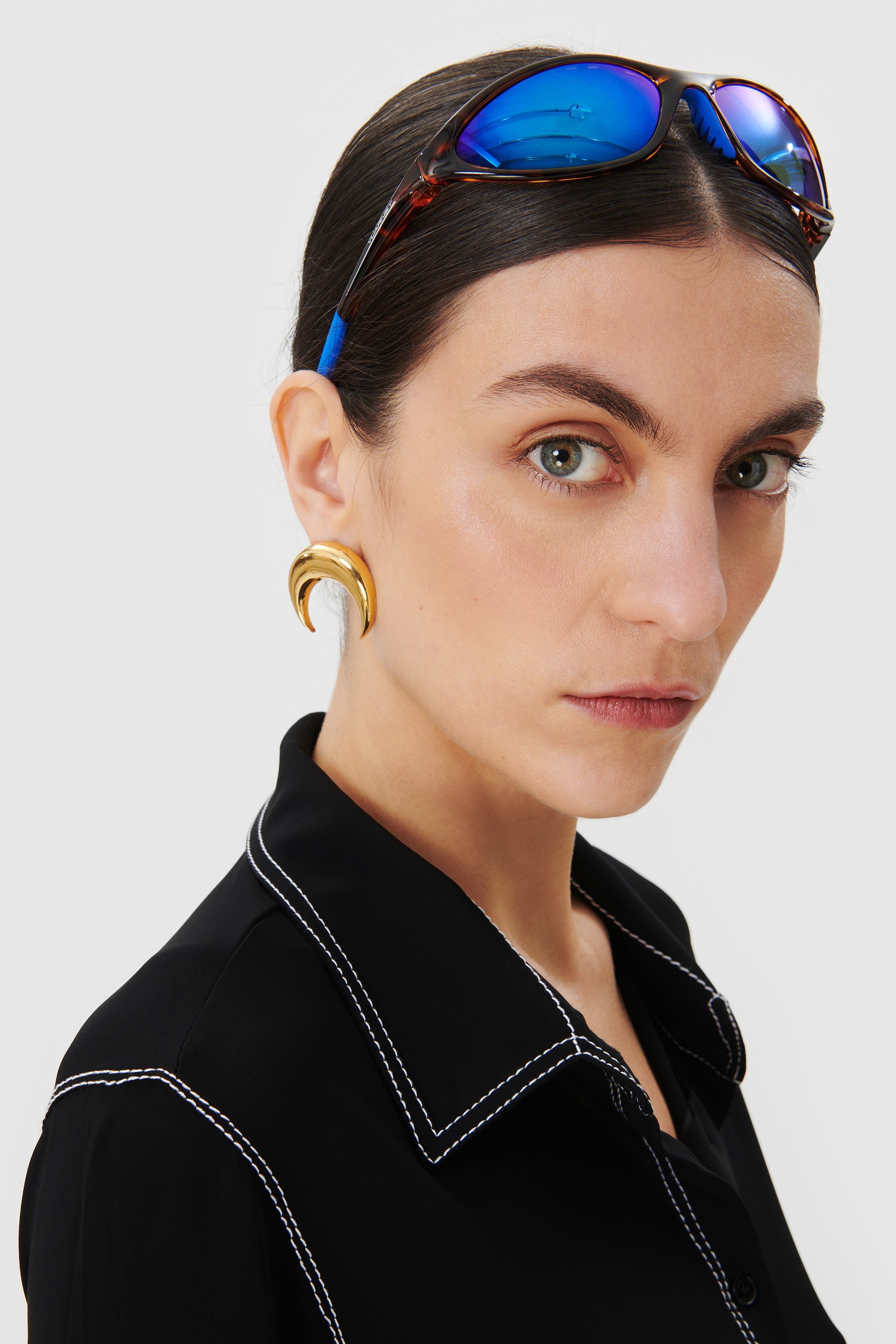 Marine Serre Regenerated Single Tin Moon Stud Earring | REVERSIBLE