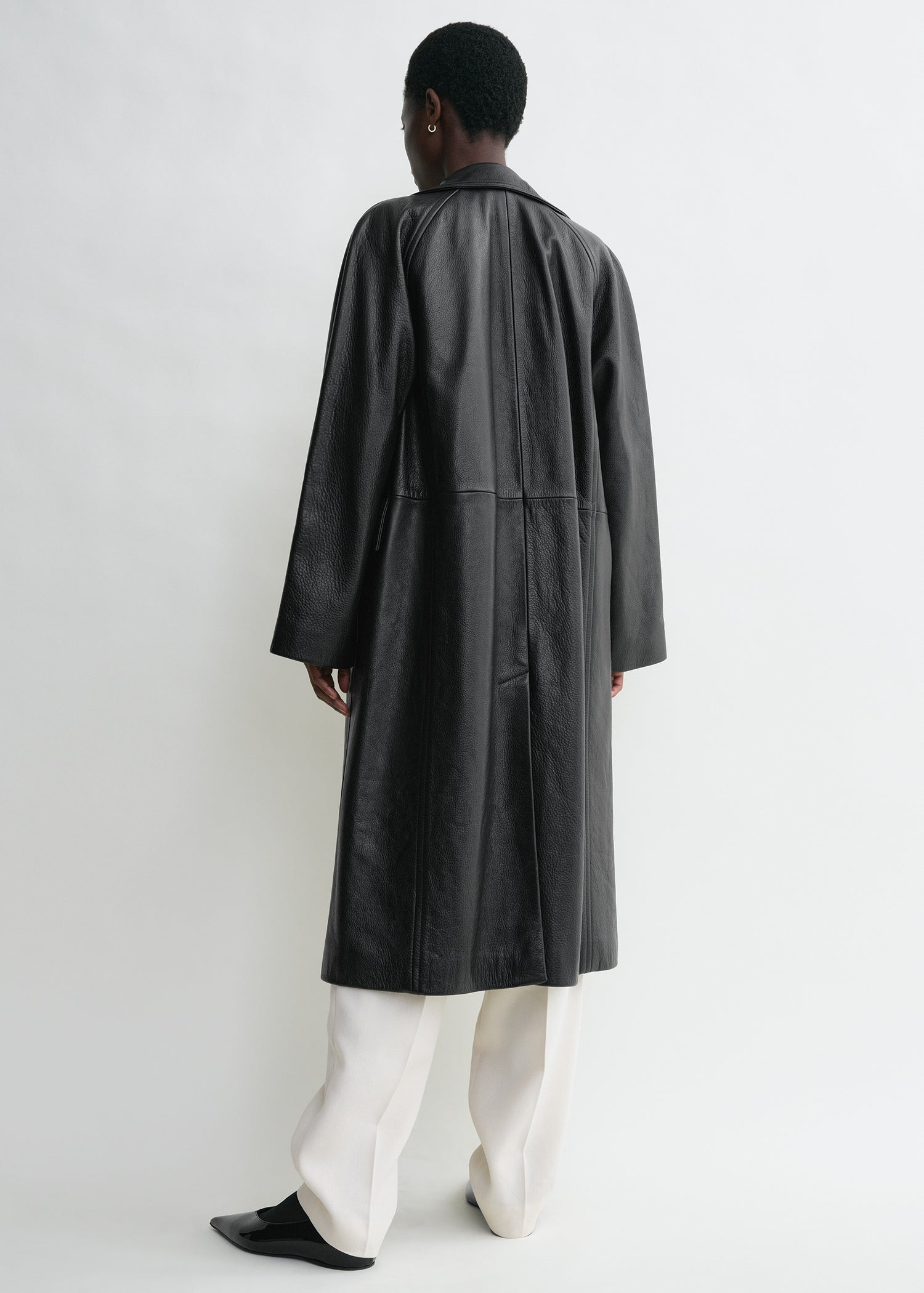 Raglan-sleeve leather coat black - 4
