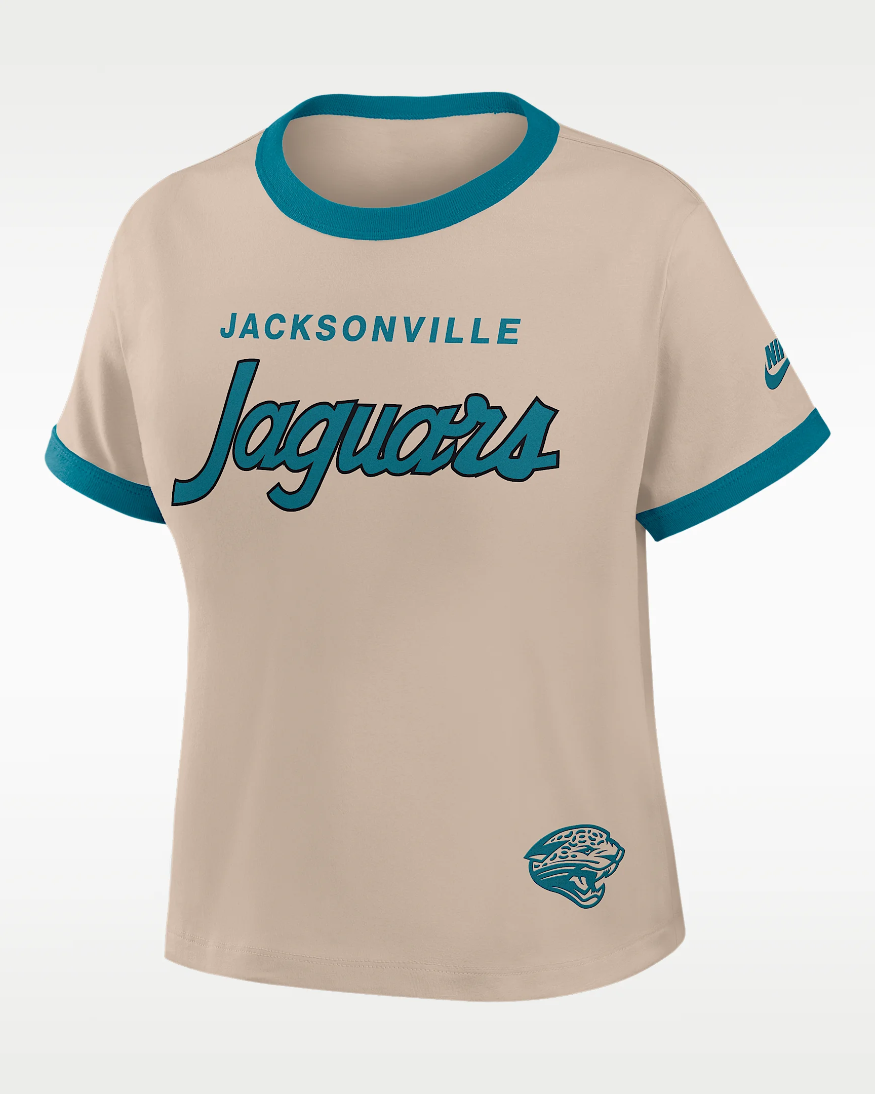 Jacksonville Jaguars Rewind Ringer Mod Women's Nike NFL Cropped T-Shirt - 1