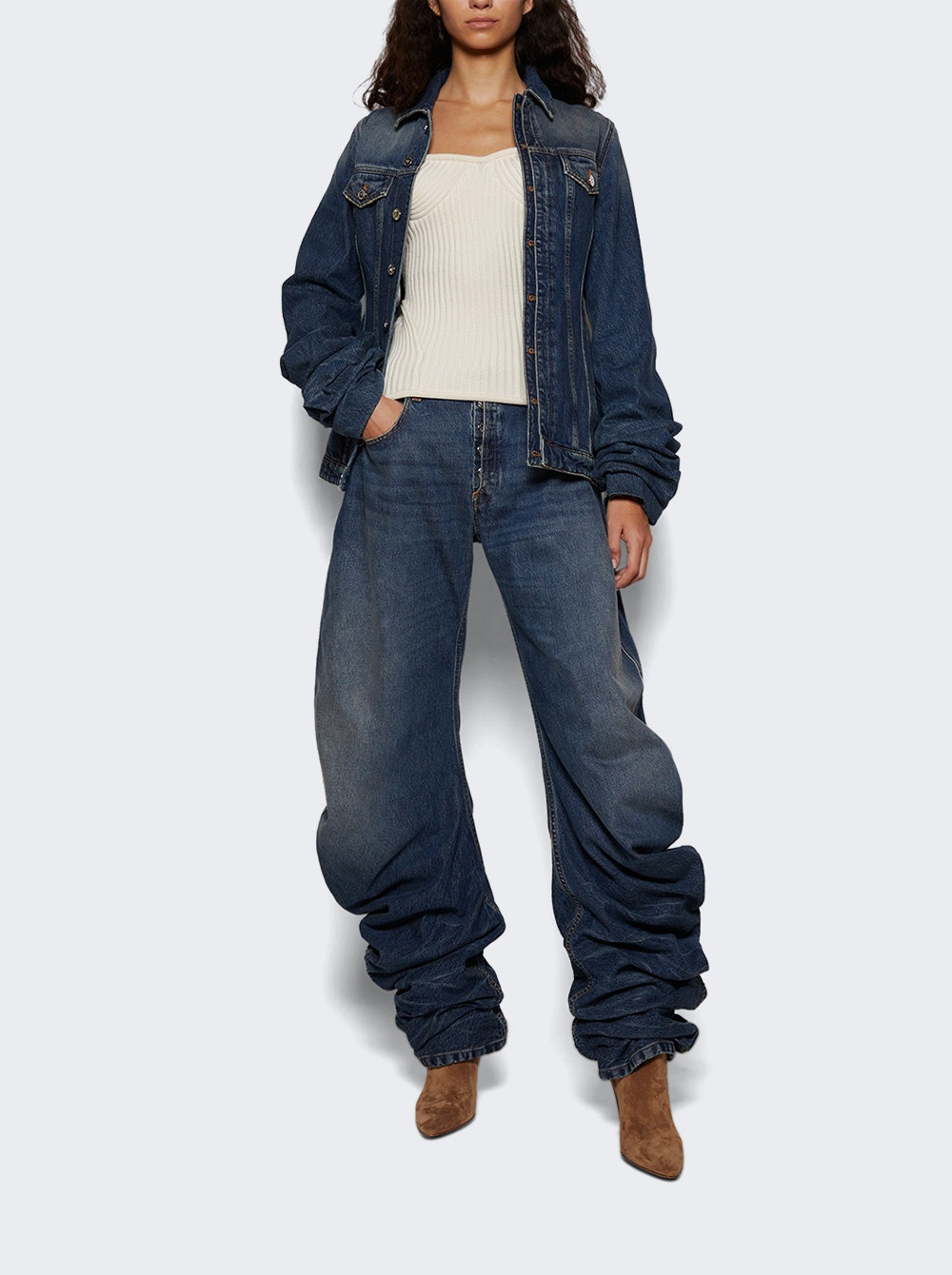 Denim Jacket With Oversized Sleeves Vintage Blue - 5