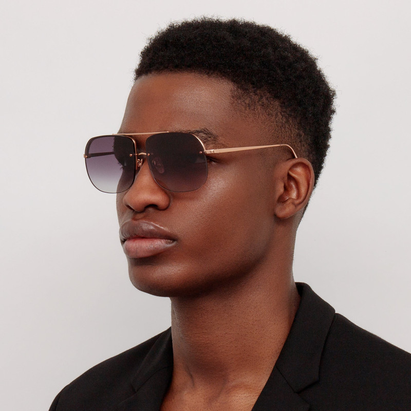 LINDA FARROW Men's Seren Aviator Sunglasses in Rose Gold outlook