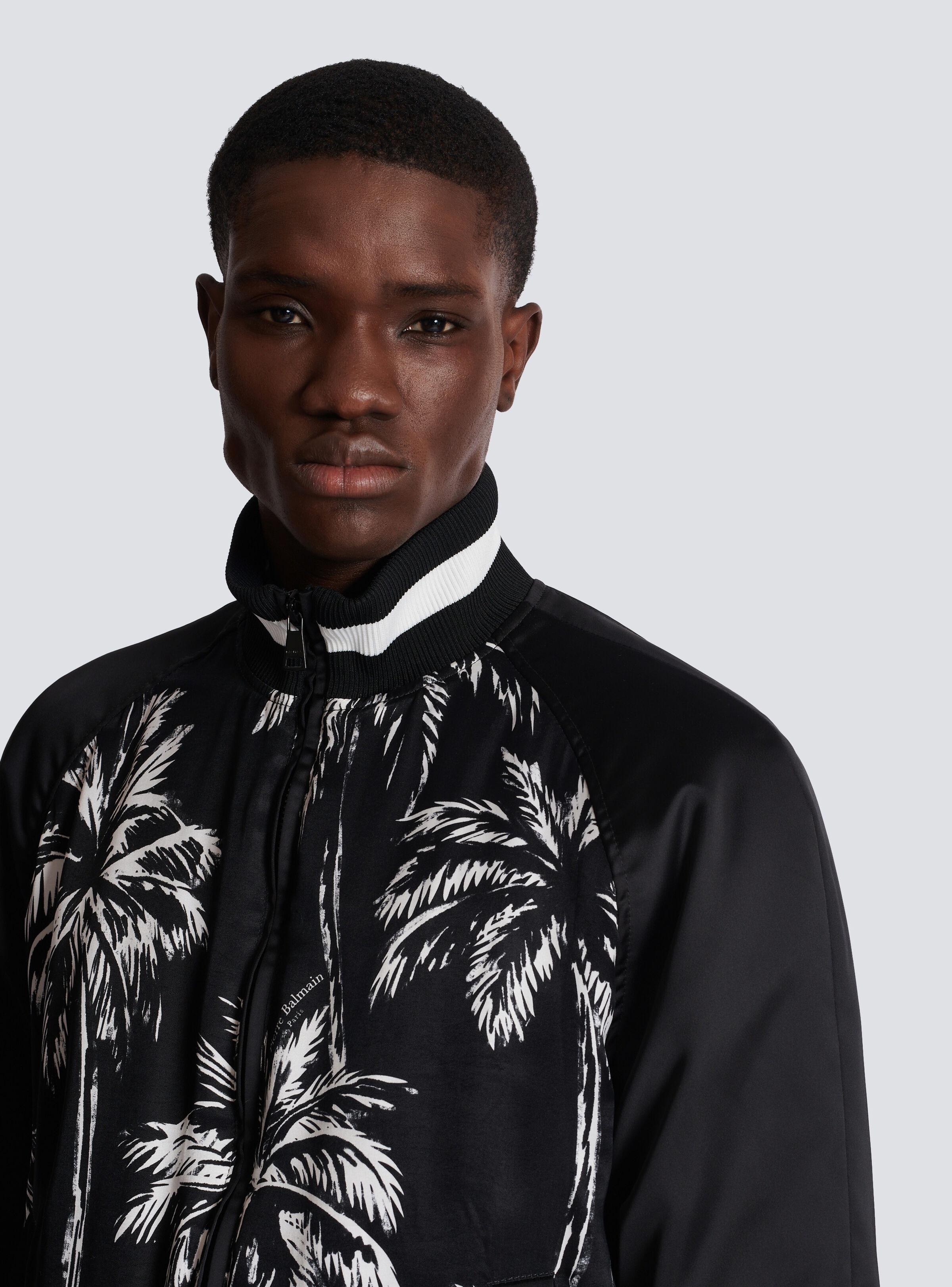 Printed satin palm tree bomber jacket - 7