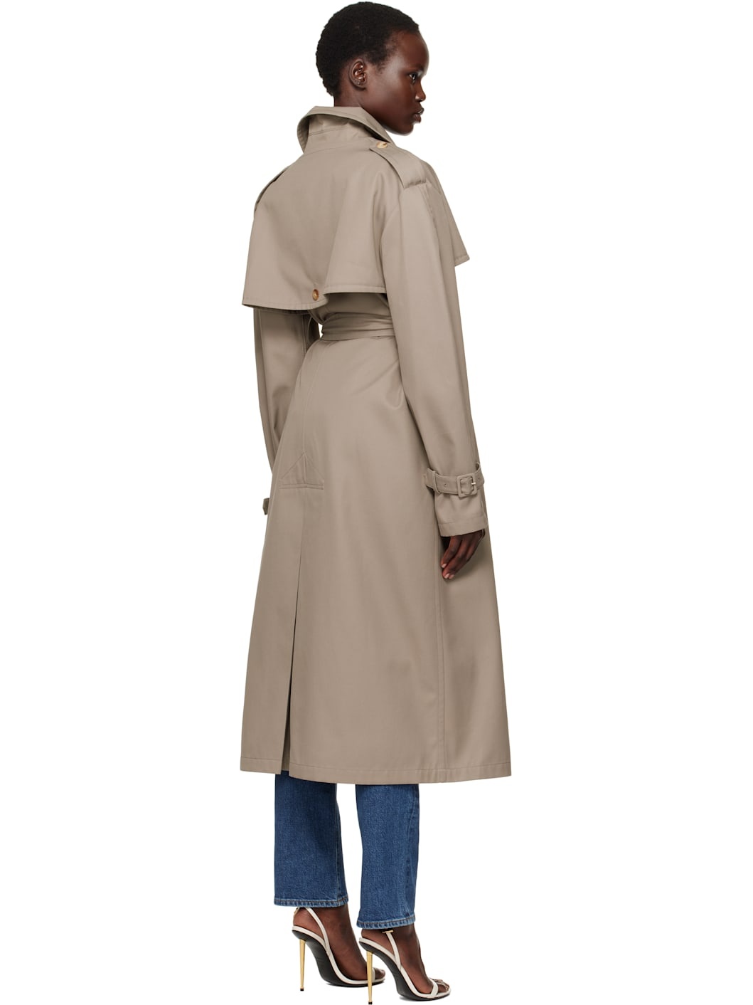 Taupe Gabardine Tailored Twist Trench Coat - 3