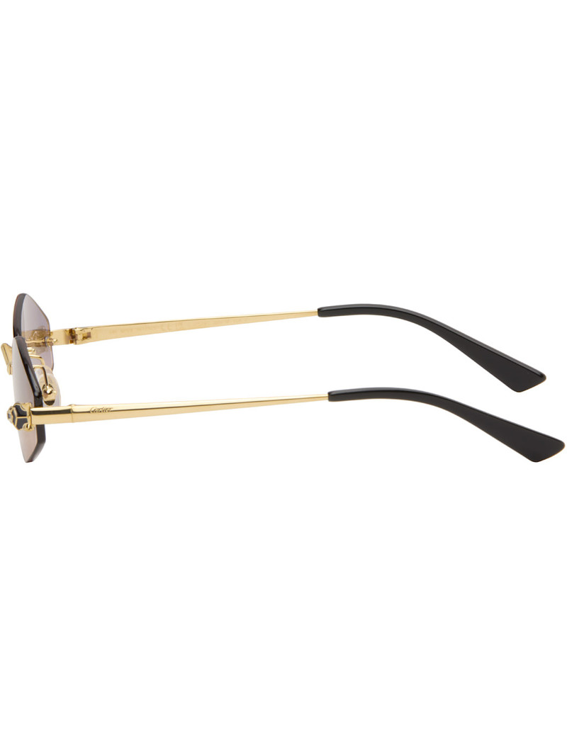 Gold 'Panthère de Cartier' Geometric Rimless Sunglasses 3