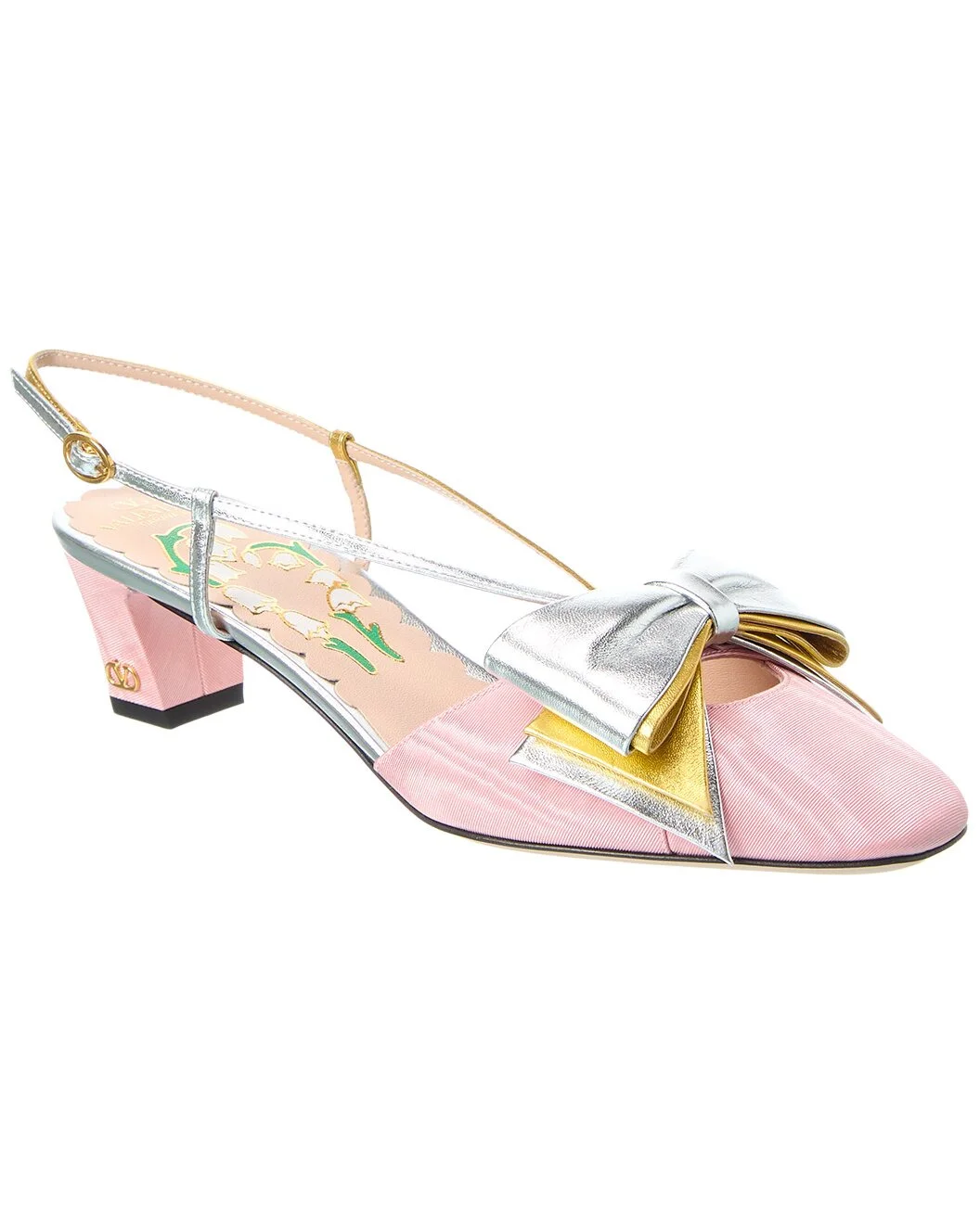 Valentino Bowow 45 Grosgrain & Leather Slingback Pump - 1