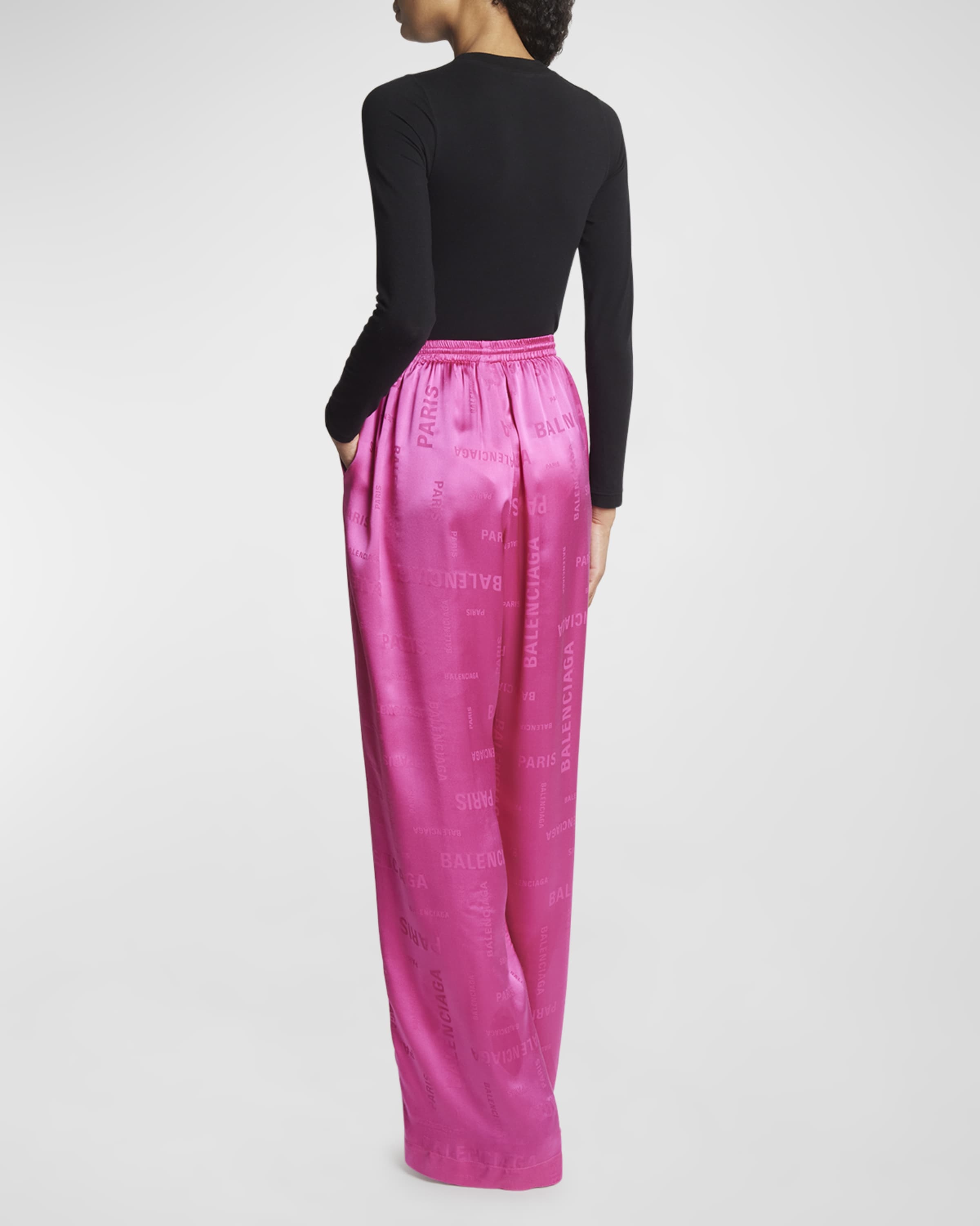 Logo Paris Silk Jacquard Wide-Leg Pull-On Tracksuit Pants - 3