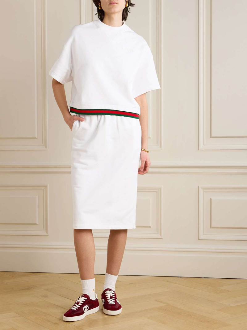 GUCCI Appliquéd striped cotton-jersey T-shirt White outlook