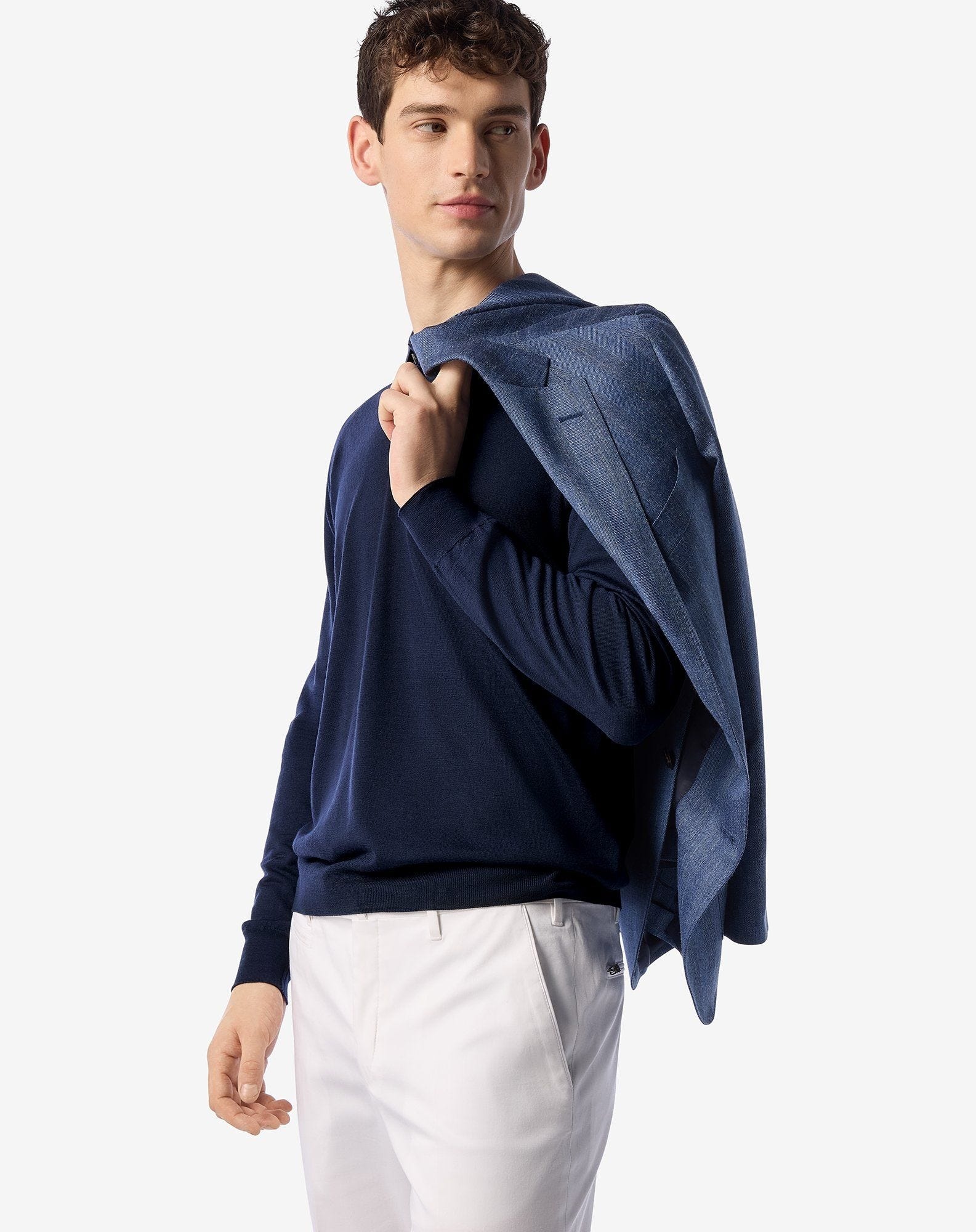 Pale blue ultra fine wool button-up polo - 4