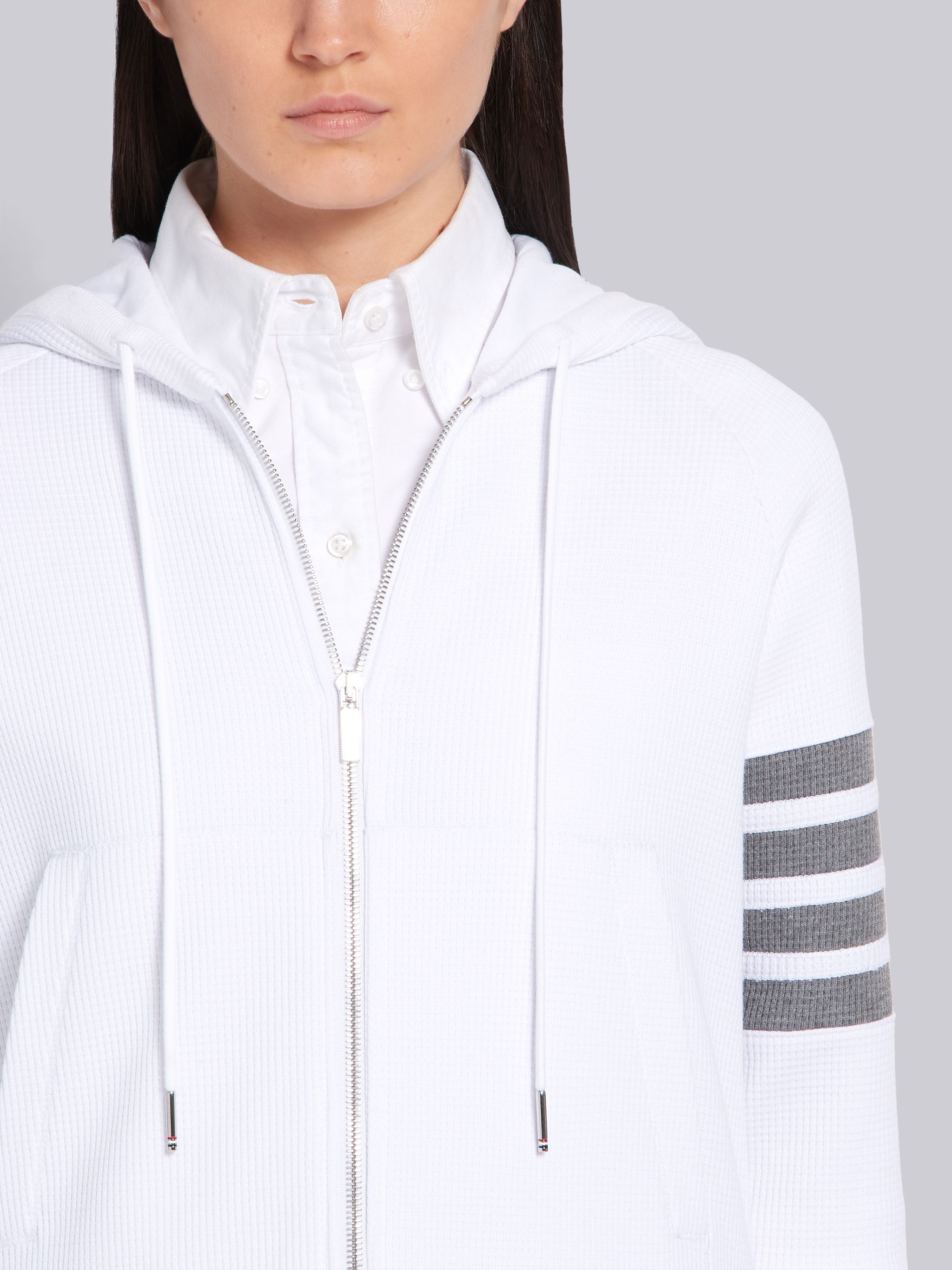 White Waffle Zip-Up 4-Bar Hoodie - 5