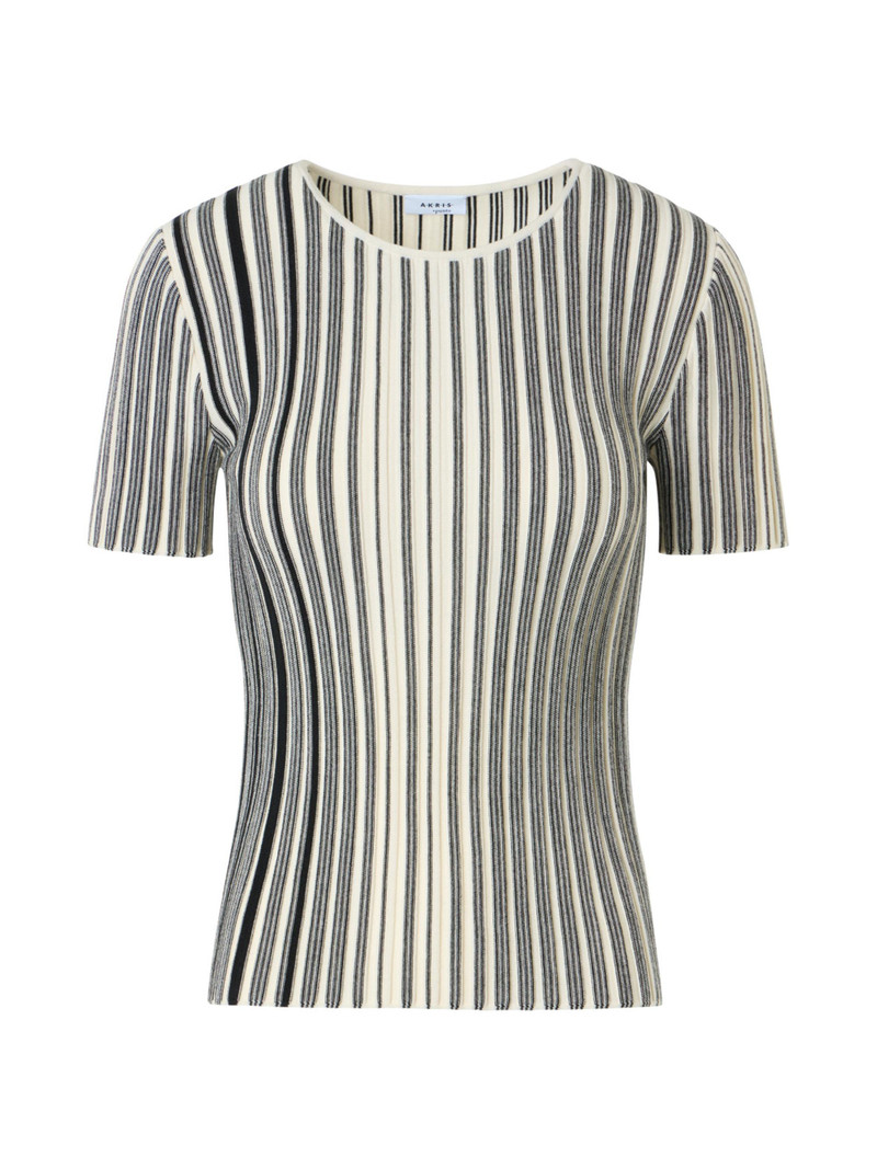 Women's Striped Wool Rib-Knit Sweater - Black Cream 1