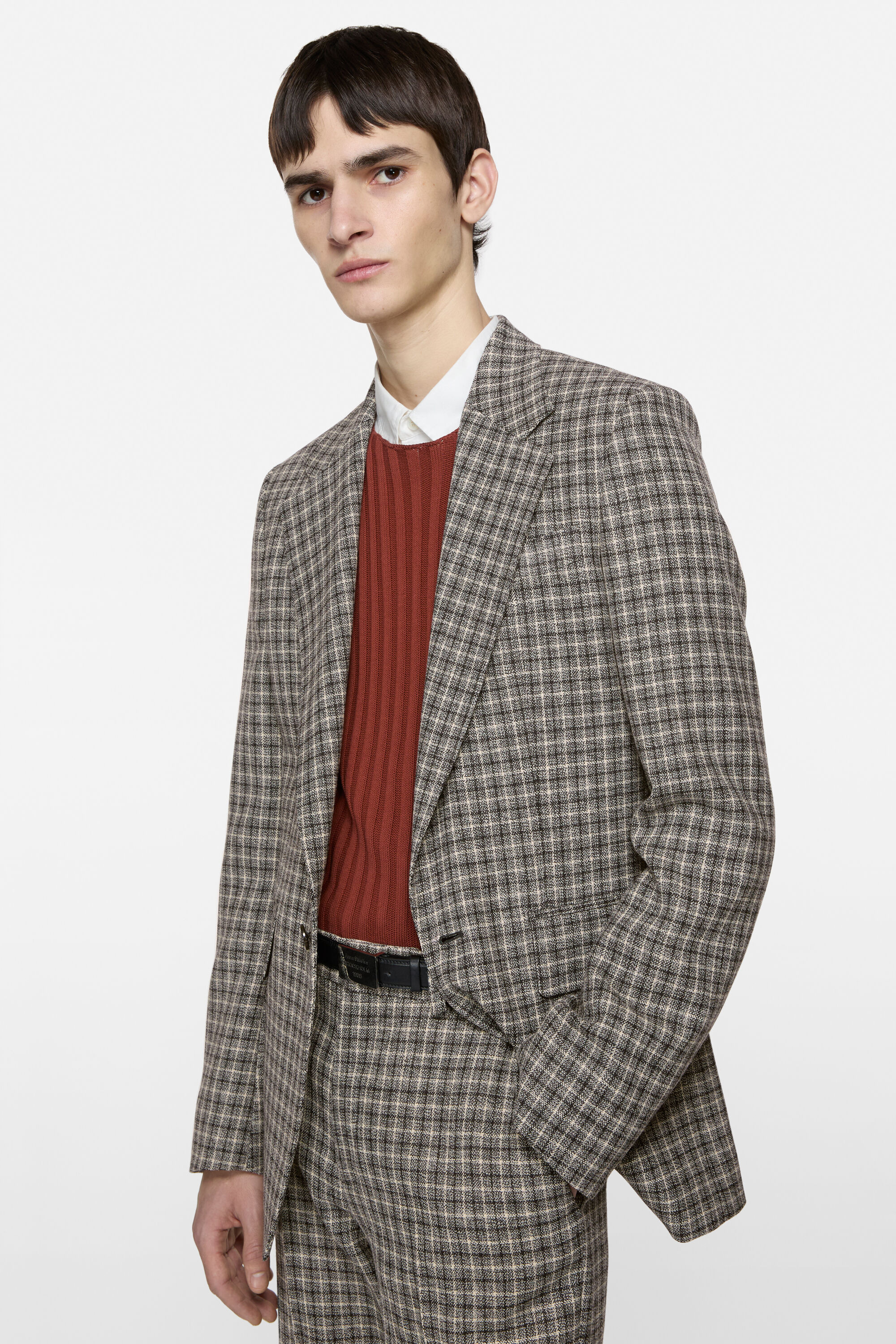 Fitted wool suit jacket - Black/white - 4