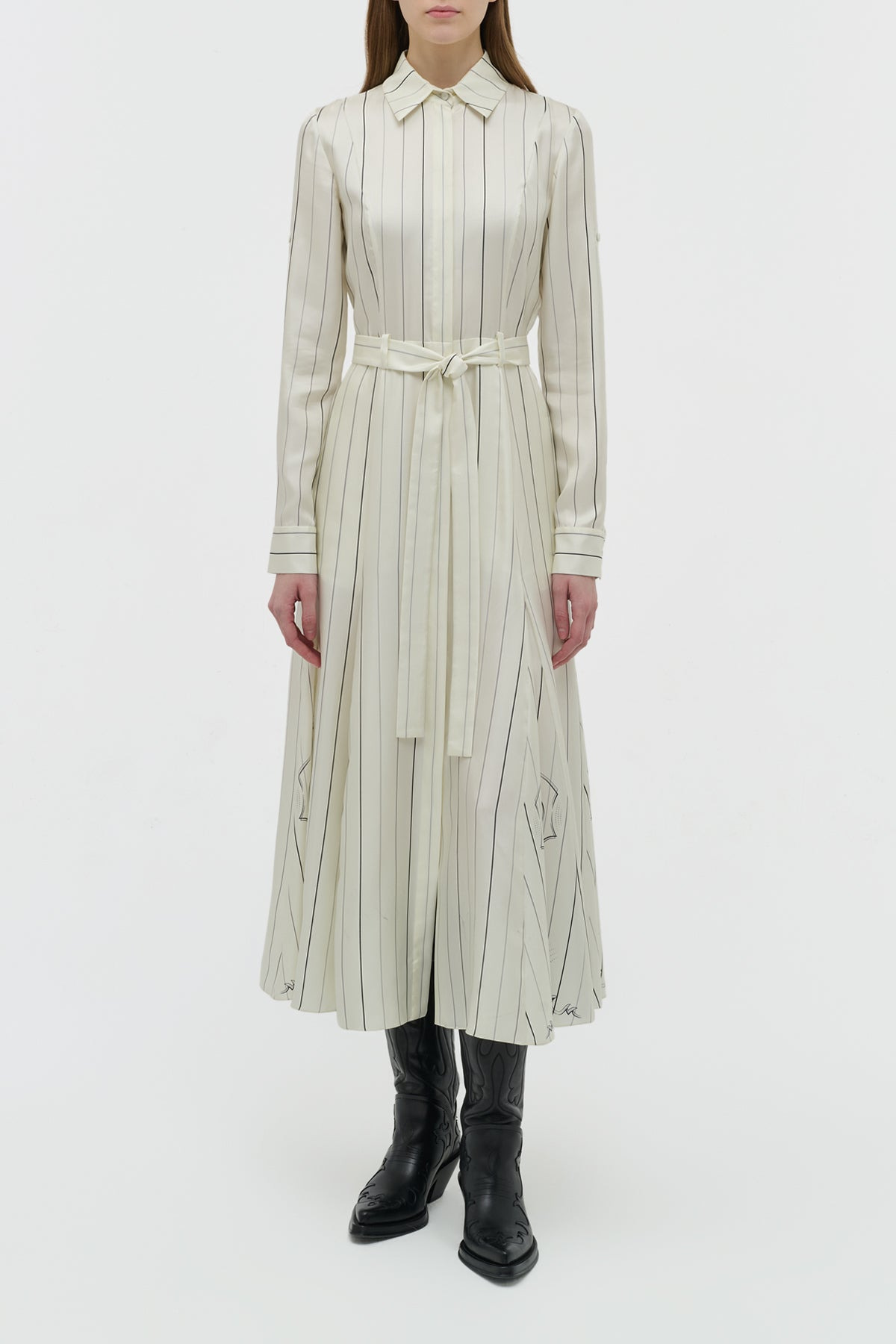 Galway Shirtdress in Ivory Multi Pinstripe Silk Twill - 2