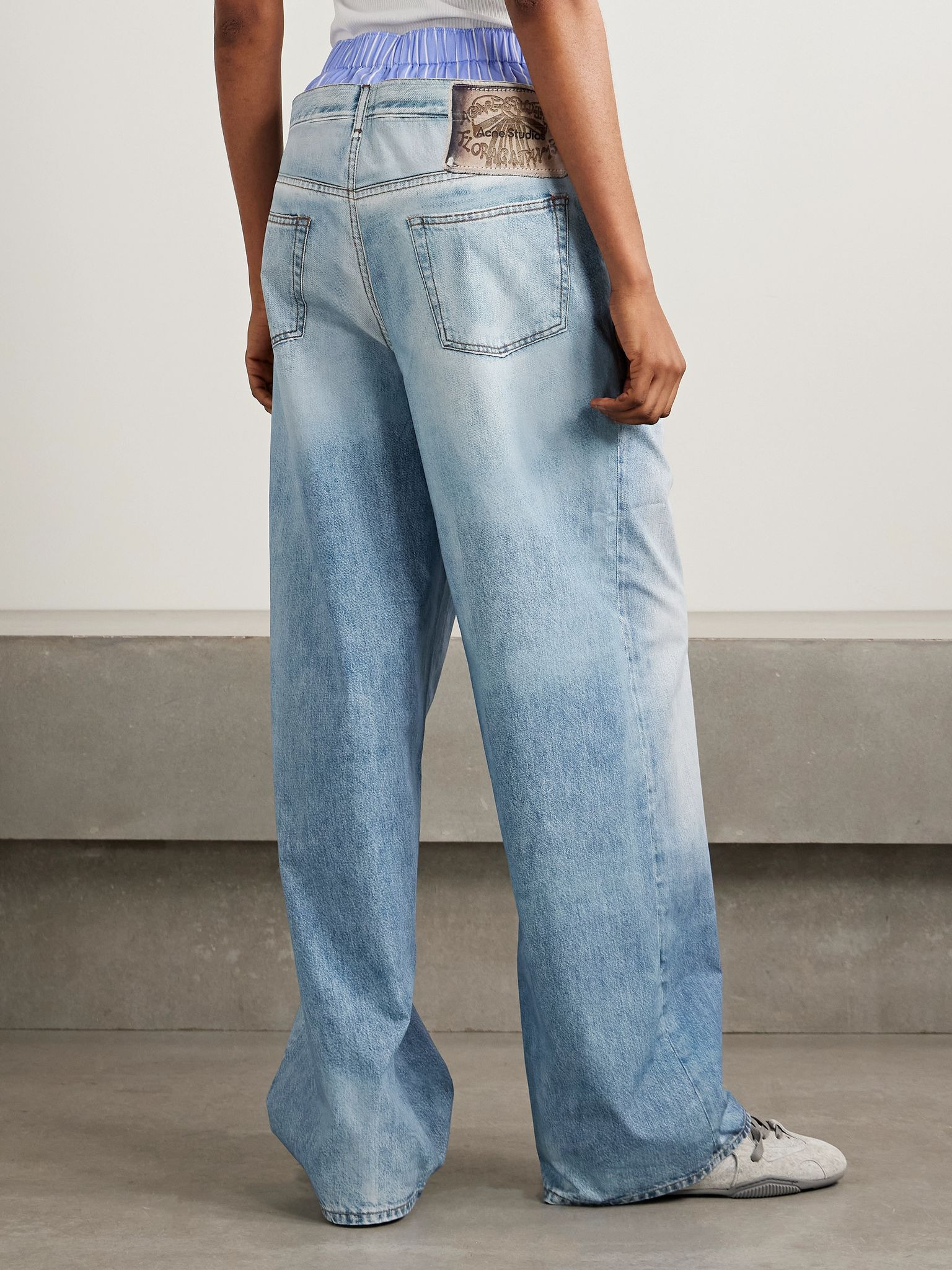 Trompe l'oeil printed cotton-poplin wide-leg pants Light denim - 4