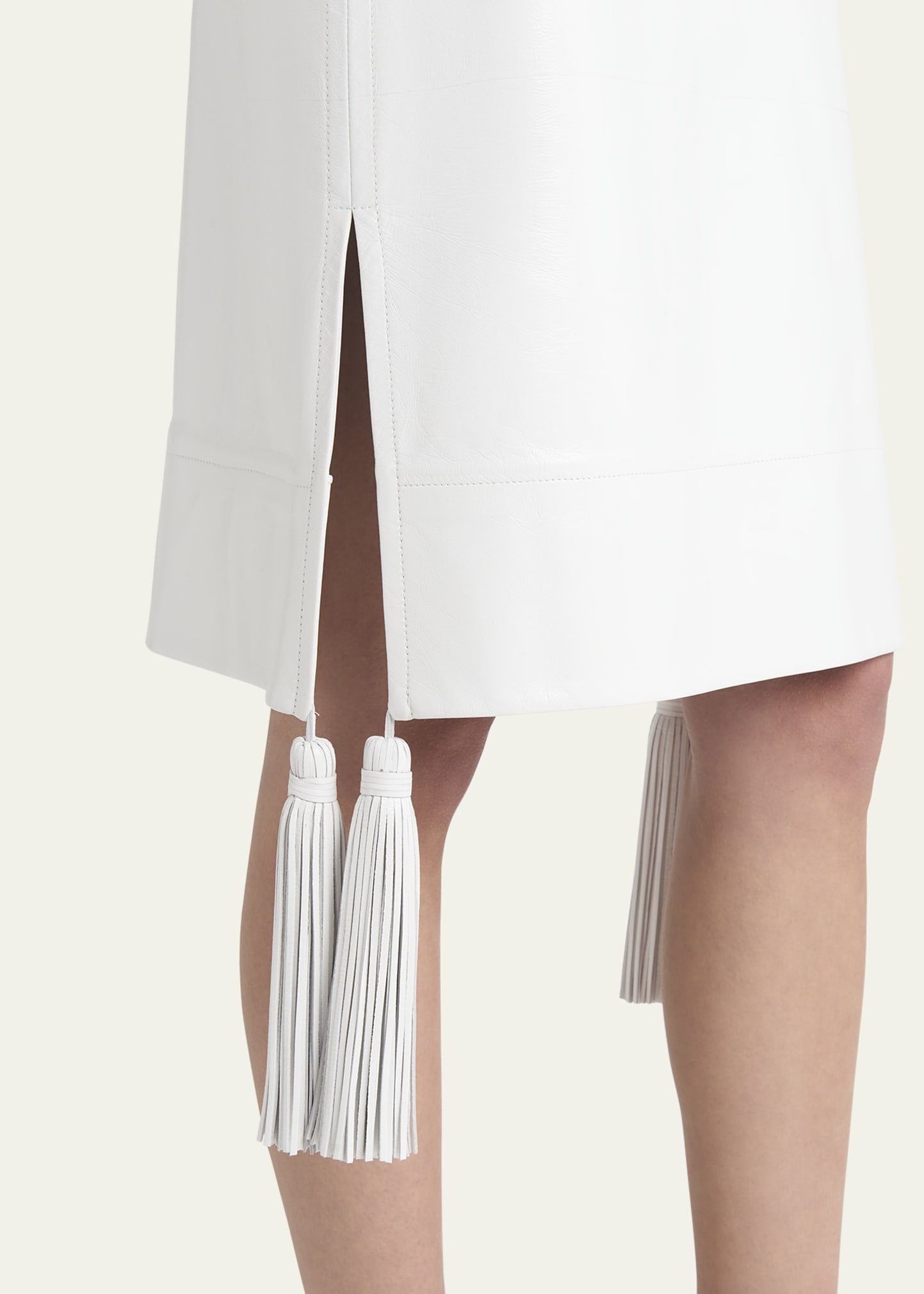 Shiny Leather Skirt with Tassels - 5