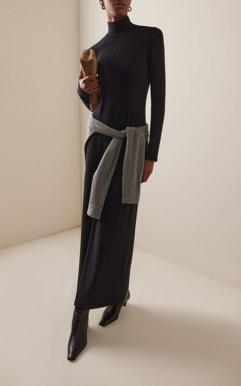 LESET Lauren Jersey Turtleneck Maxi Dress black outlook