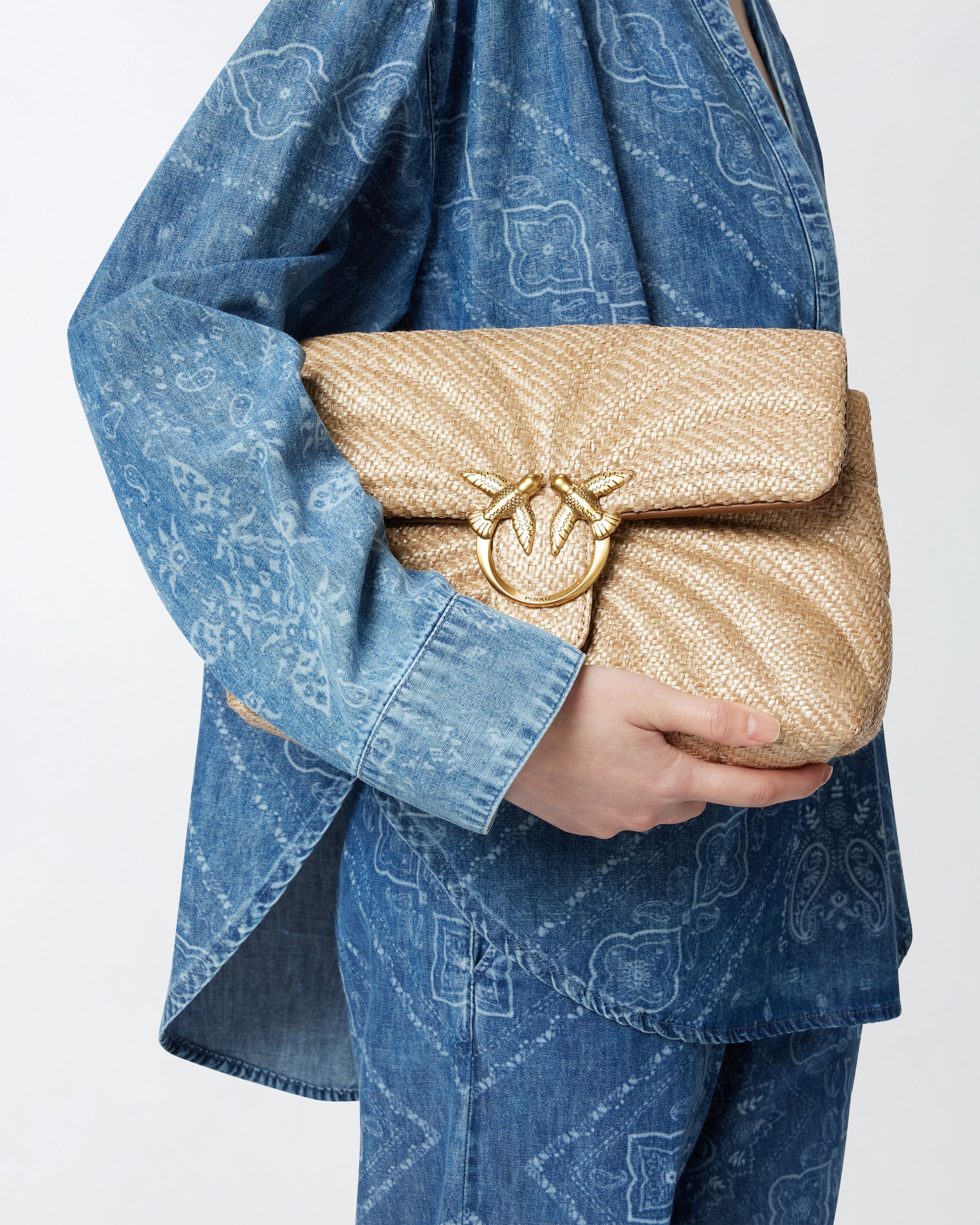 LOVE BAG PUFF QUILTED RAFFIA SHOULDER BAG WITH BUTTERFLY - 6