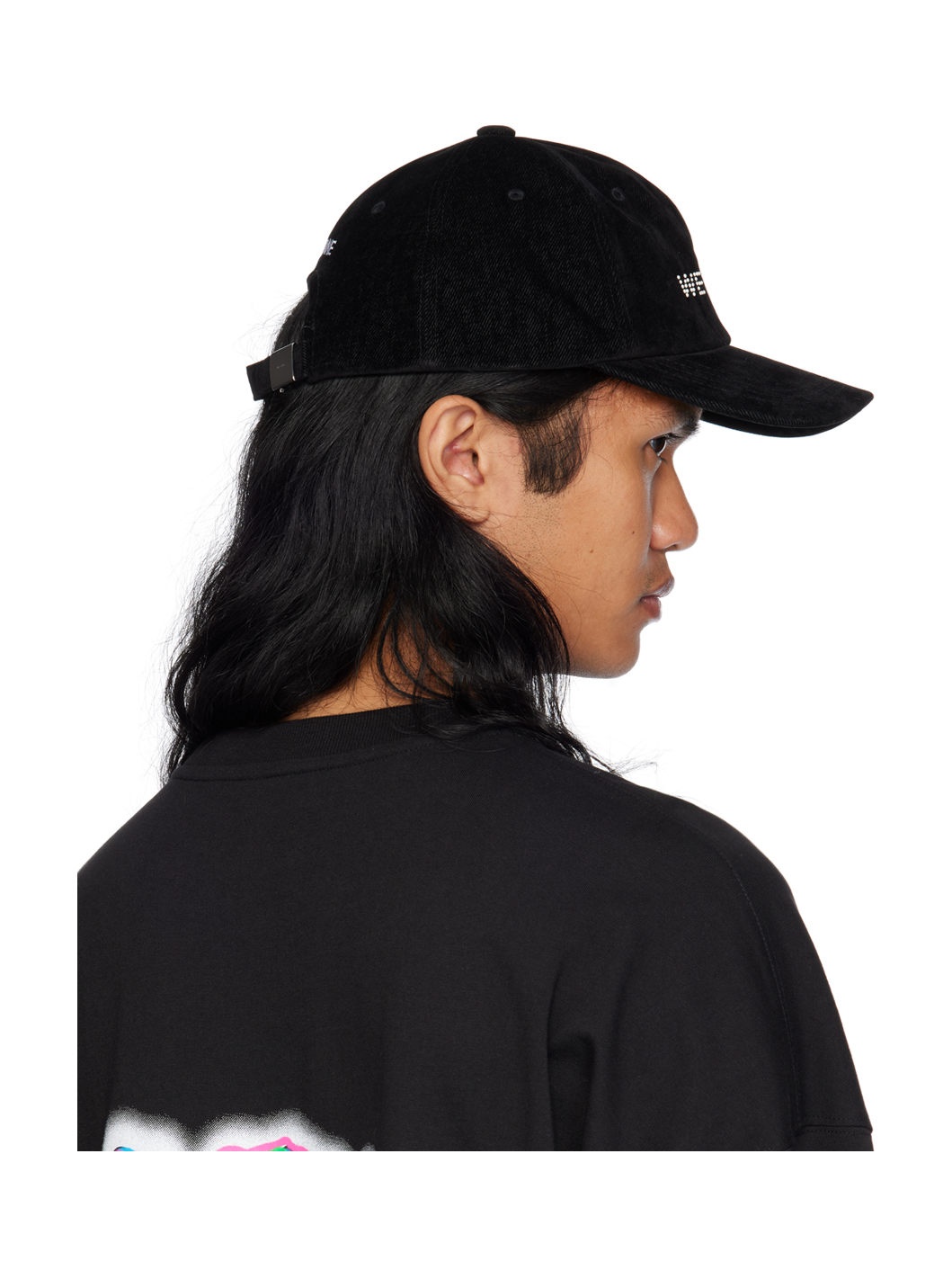 Black Flocked Denim Cap - 3