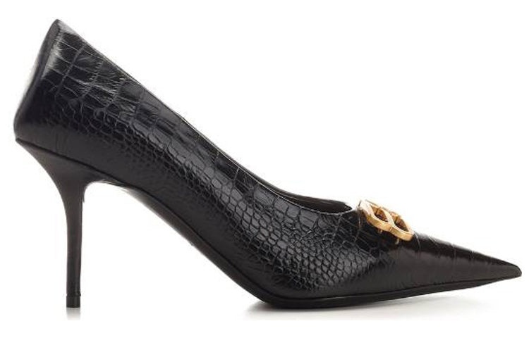 (WMNS) Balenciaga Square Knife BB Croc-Effect Leather Pumps 'Black' 734238WBE711000 - 2