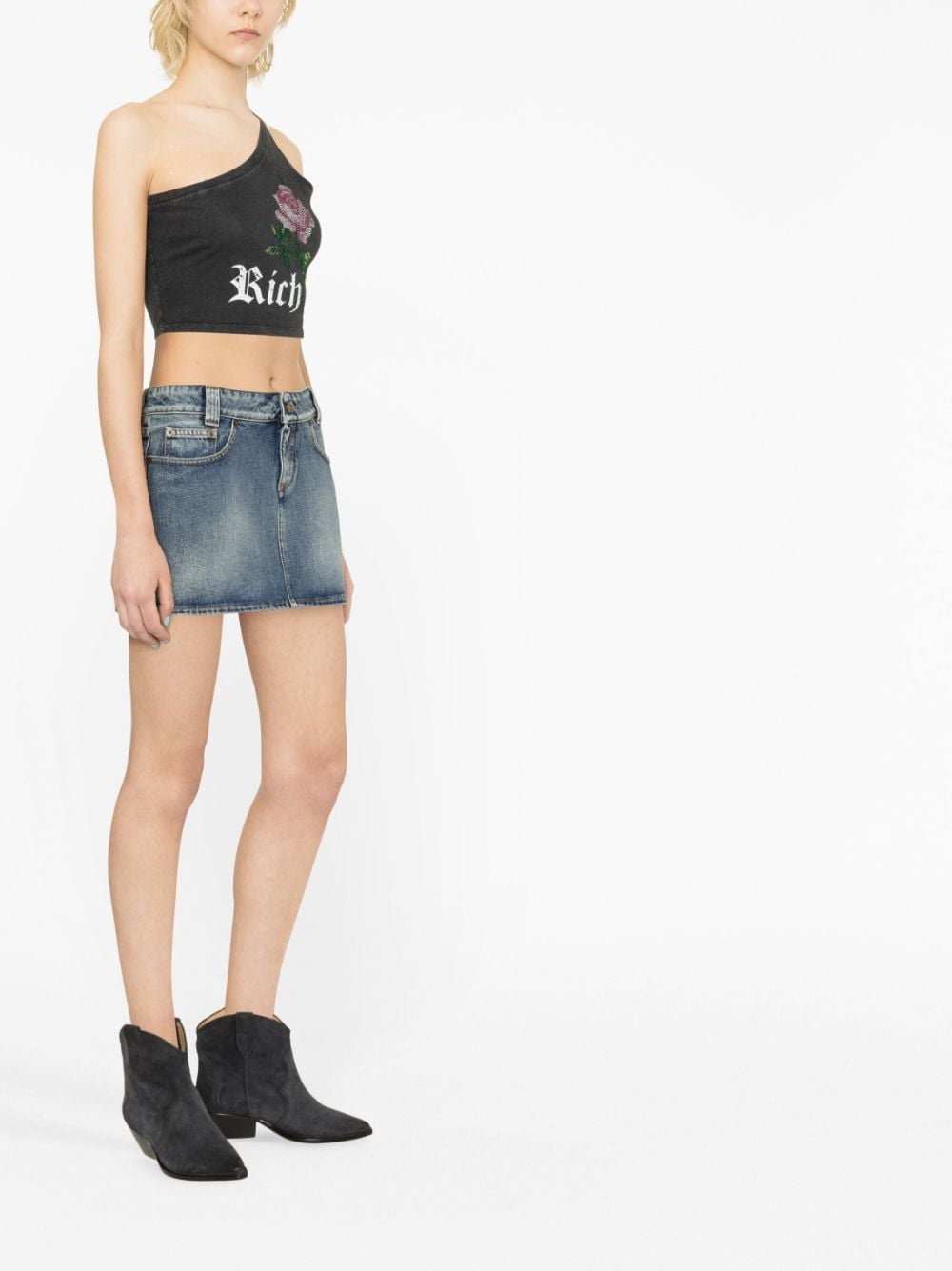 rose-print denim miniskirt - 4