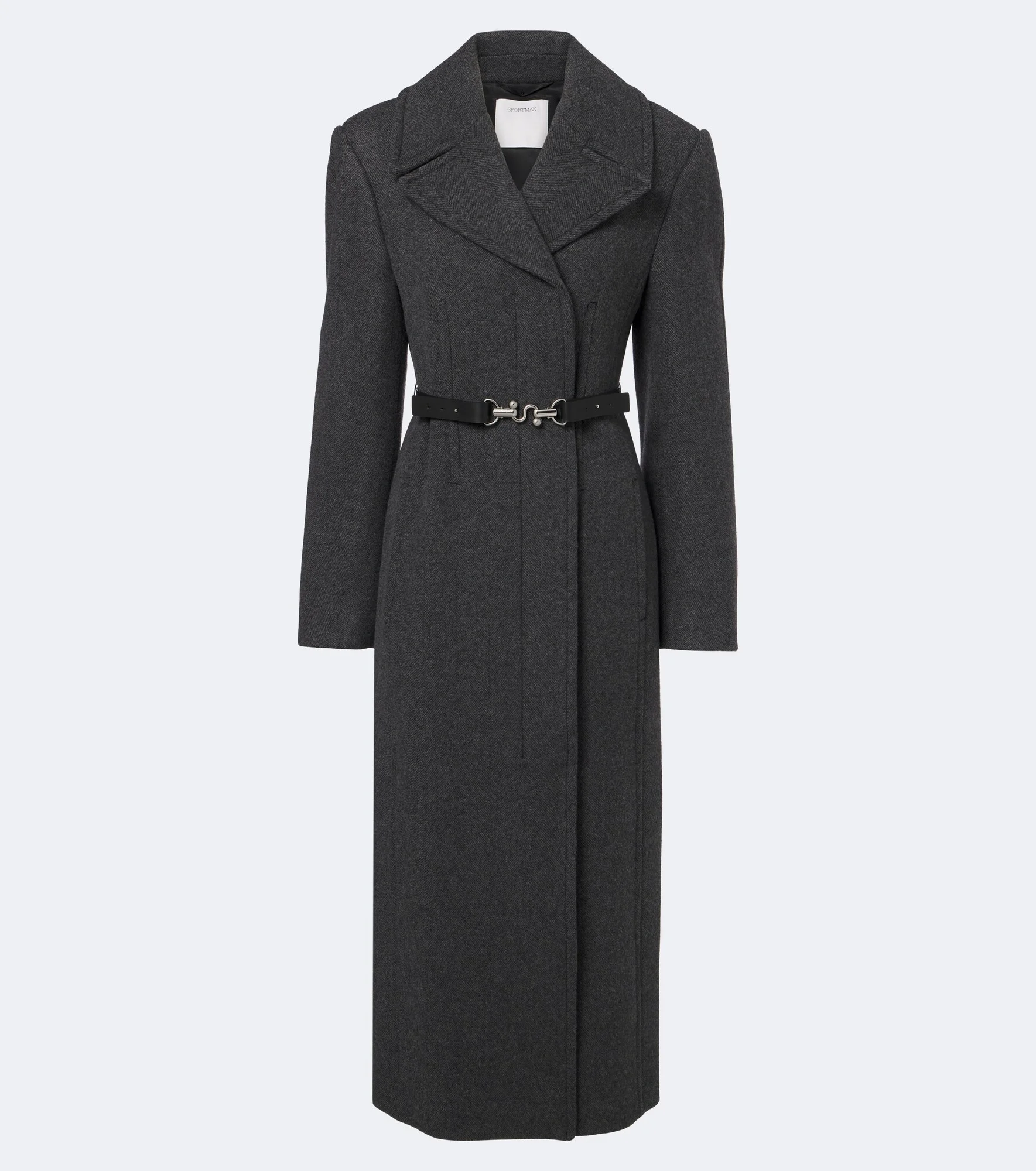 Belted herringbone virgin wool coat - 1