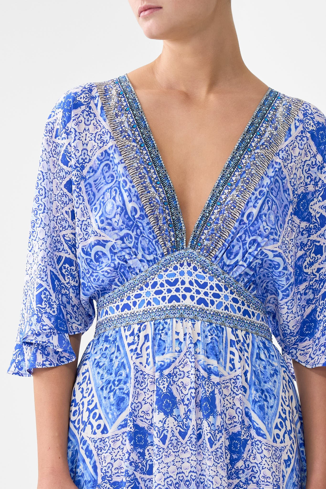 WAISTED DRESS WITH HEM RUFFLE - 6