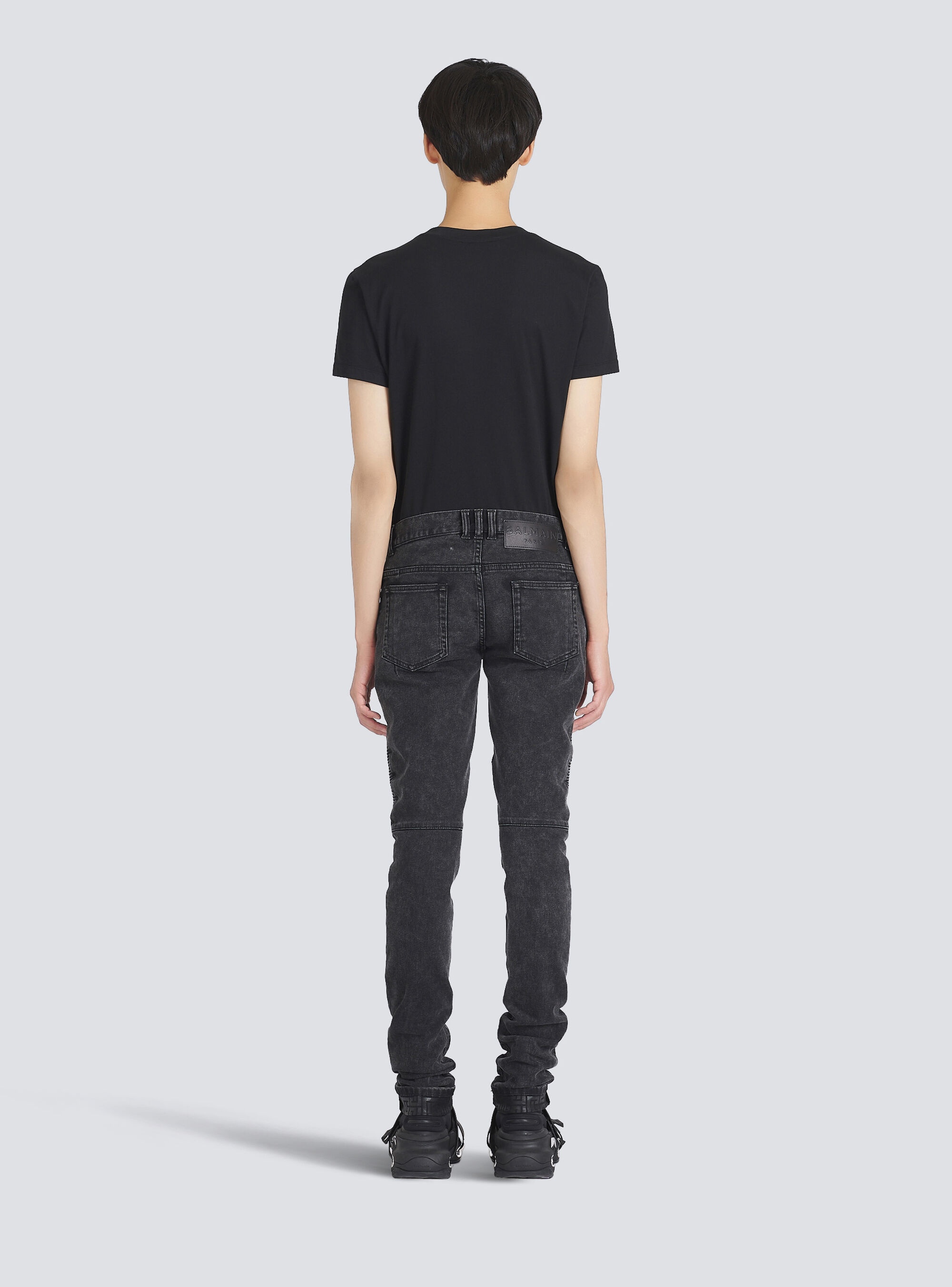 Slim cut ridged cotton jeans with Balmain monogram on hem - 3