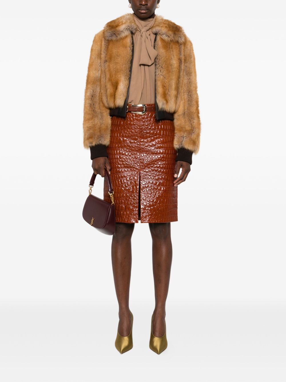 embossed-leather short skirt - 2