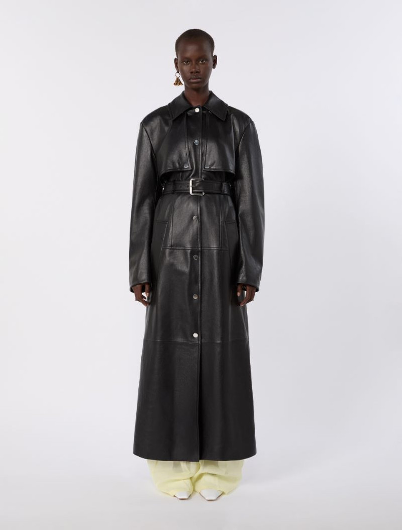 Nappa leather two-piece trench coat - black 3