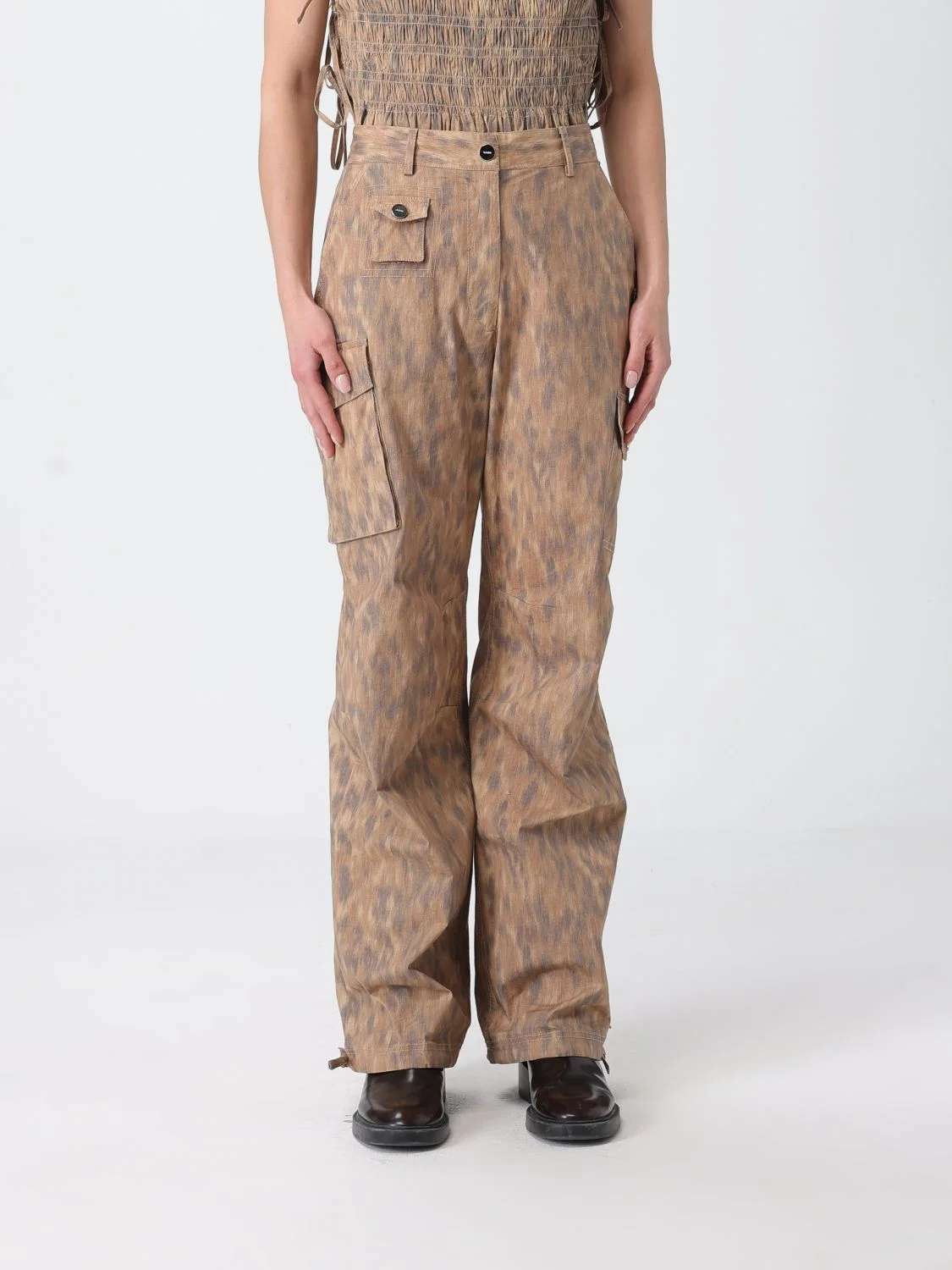 GANNI Organic Cotton Cargo Trousers with Animal Print - 1