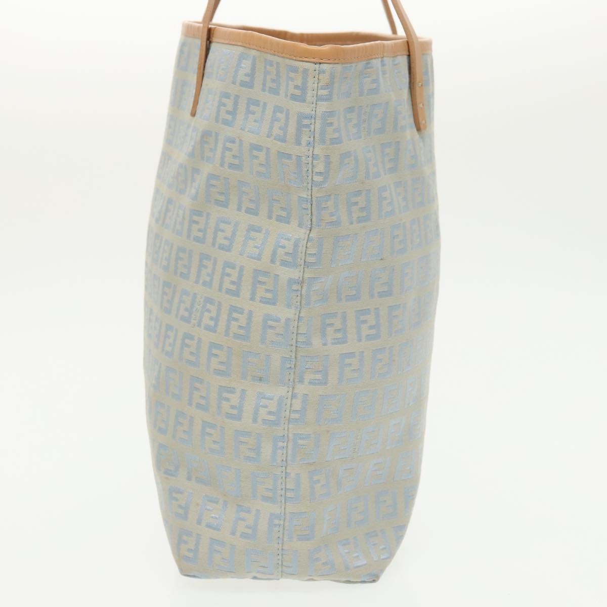 FENDI Zucchino Canvas Tote Bag Light Blue Brown Silver - 5