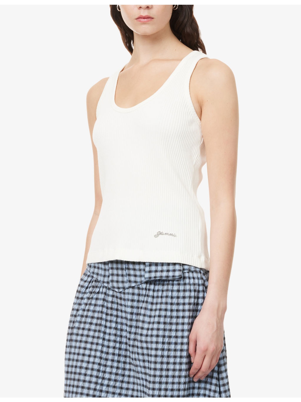 Scoop-Neck Logo-Plaque Ribbed Cotton-Jersey Tank Top - 3