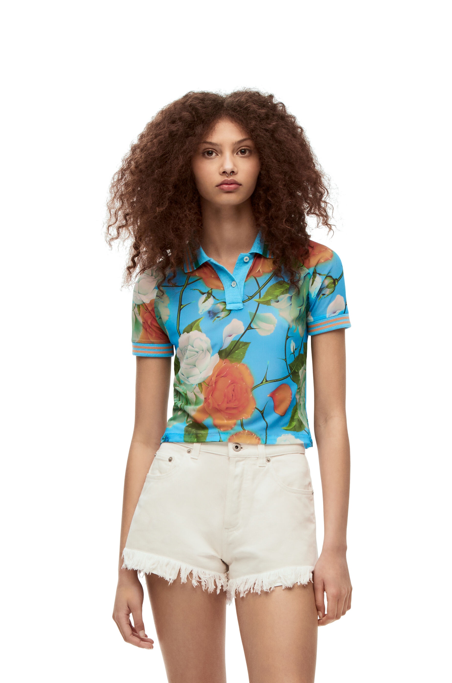 Roses cropped polo top in mesh - 3