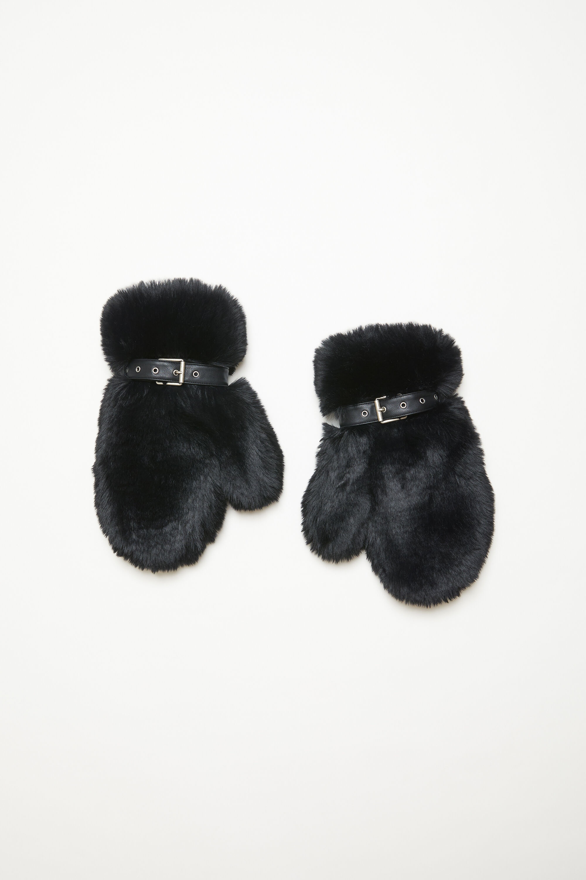 Fluffy buckle mittens - Black - 1