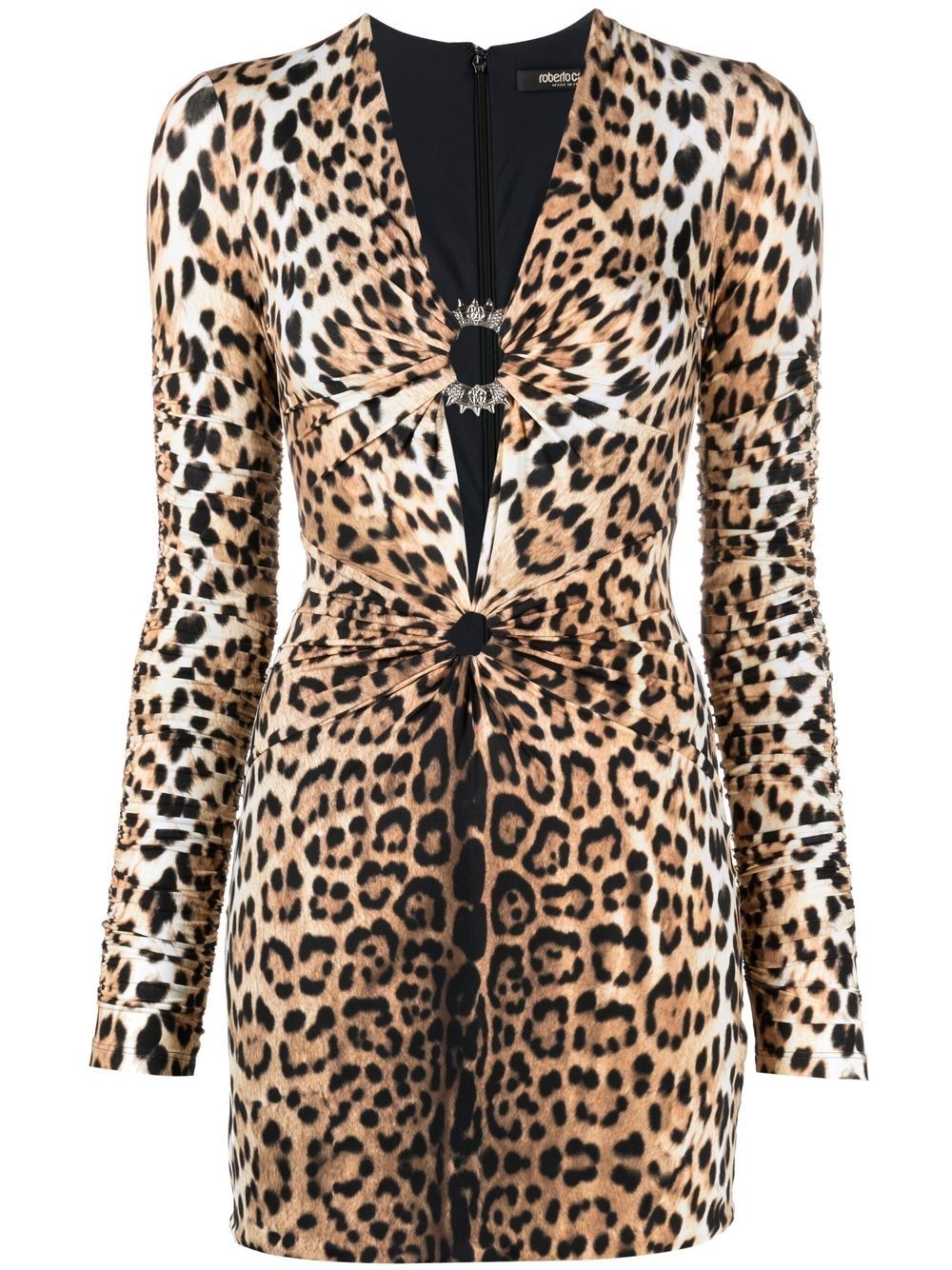 leopard print V-neck minidress - 1