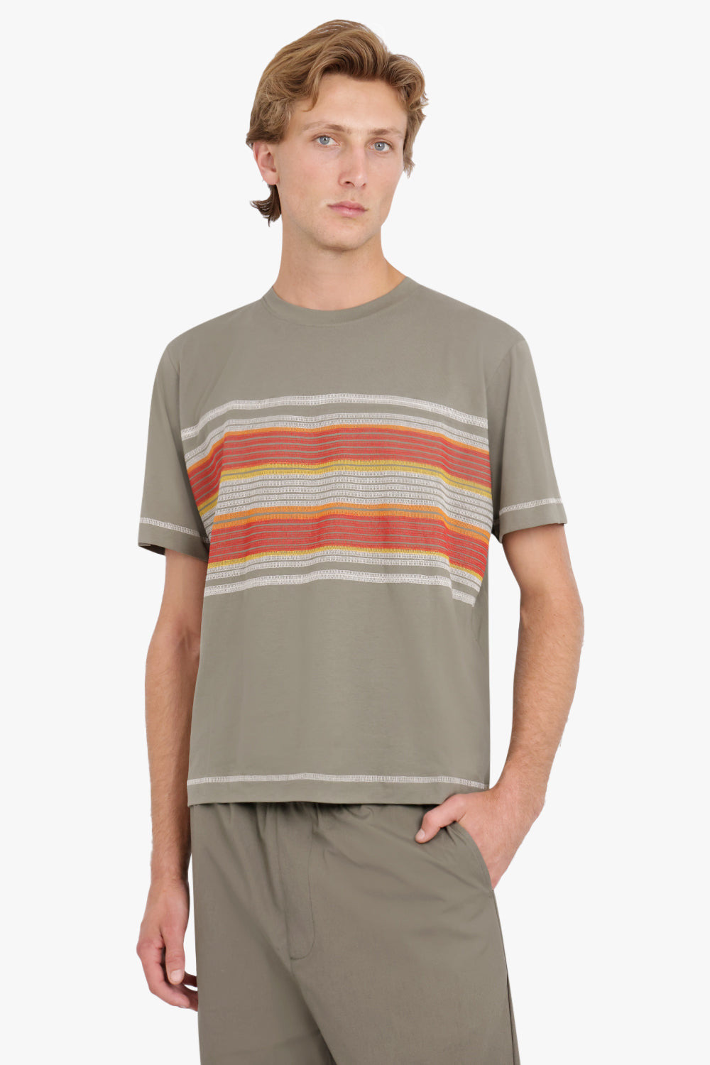 FLATLOCK STRIPE T-SHIRT | OLIVE - 3