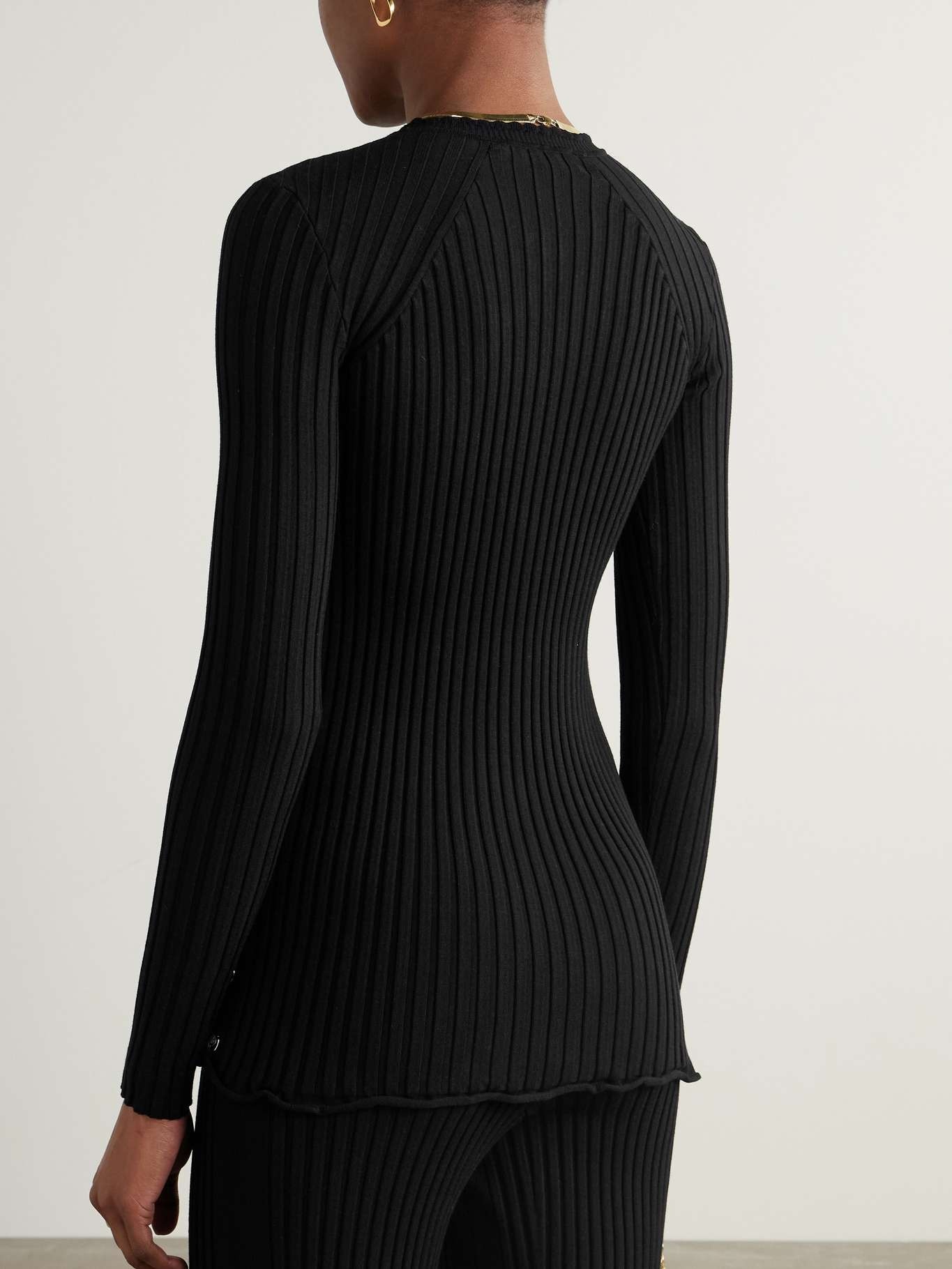 Ruffled ribbed-knit sweater Black - 3