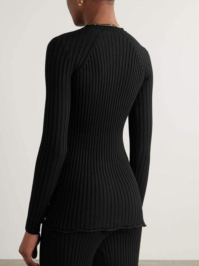 Ruffled ribbed-knit sweater Black 3