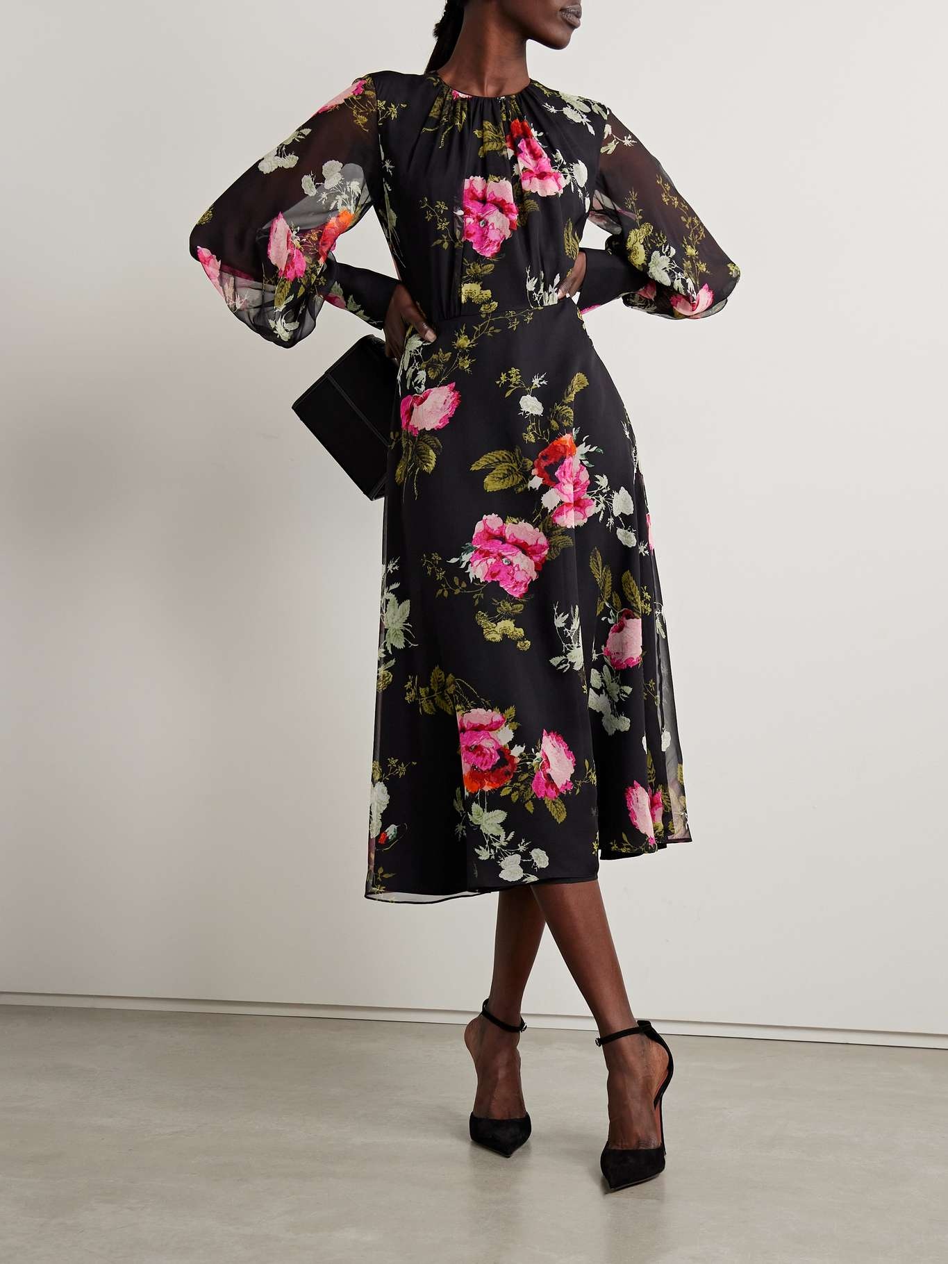 Floral-print silk-chiffon midi dress - 2