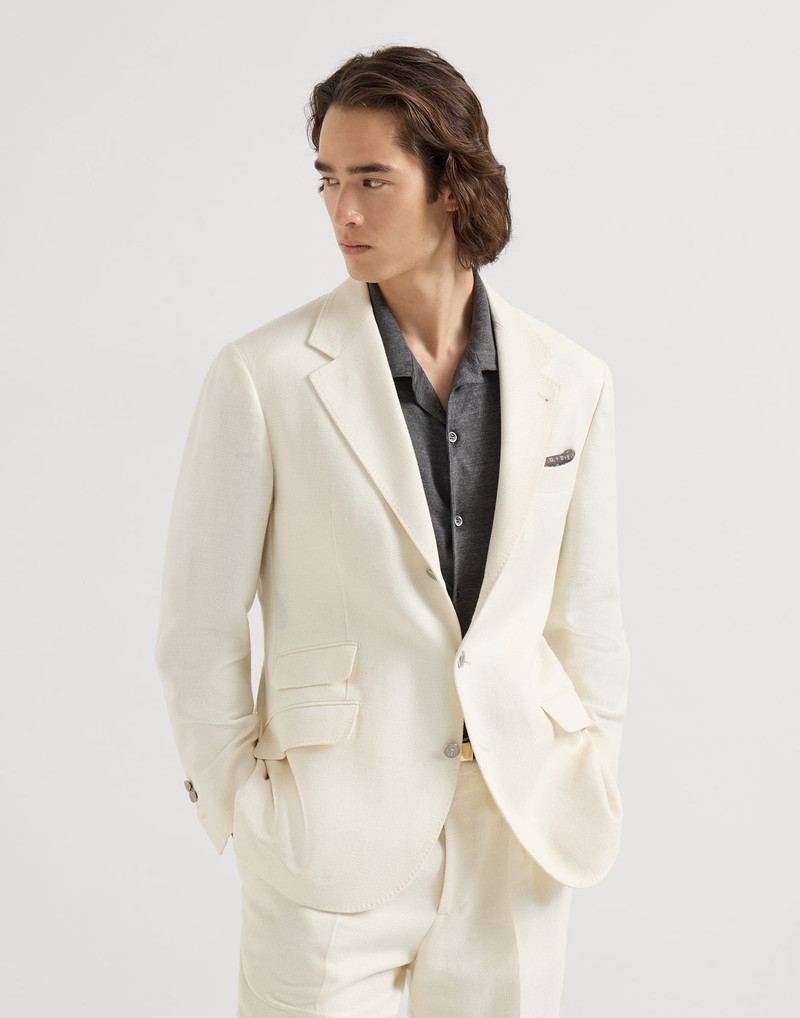 Silk, linen and wool hopsack deconstructed Cavallo blazer with metal buttons 2
