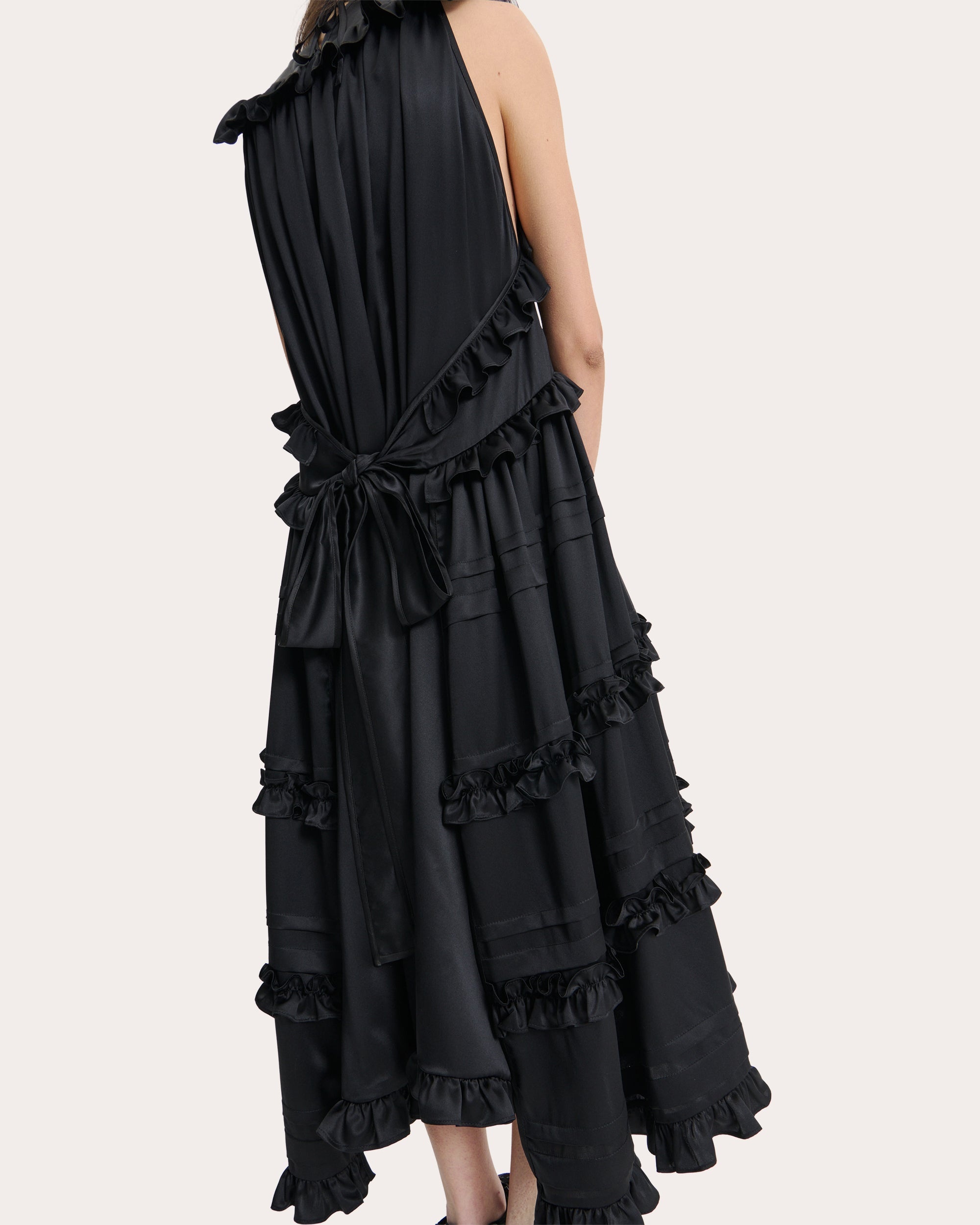 Aileen Ruffle Tiered Silk Satin Midi Dress - 4